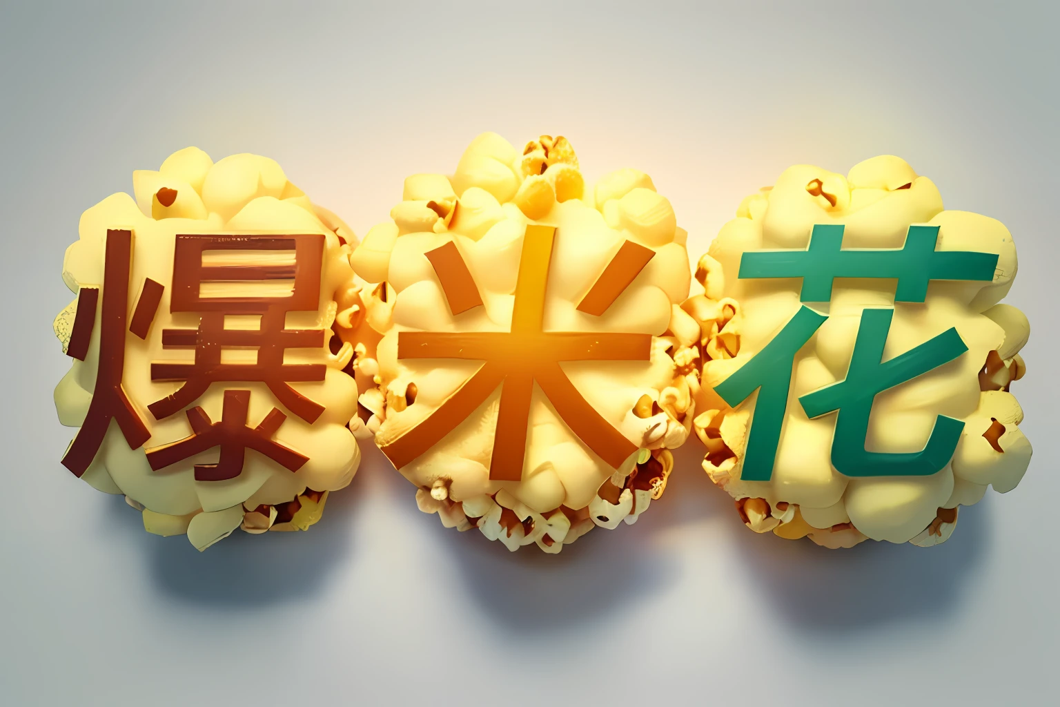 (Best quality, Masterpiece:1.4), (The font is Popcorn Texture 1.4), Candy background, a fairy world, viewed from bird's-eye, Sunlight