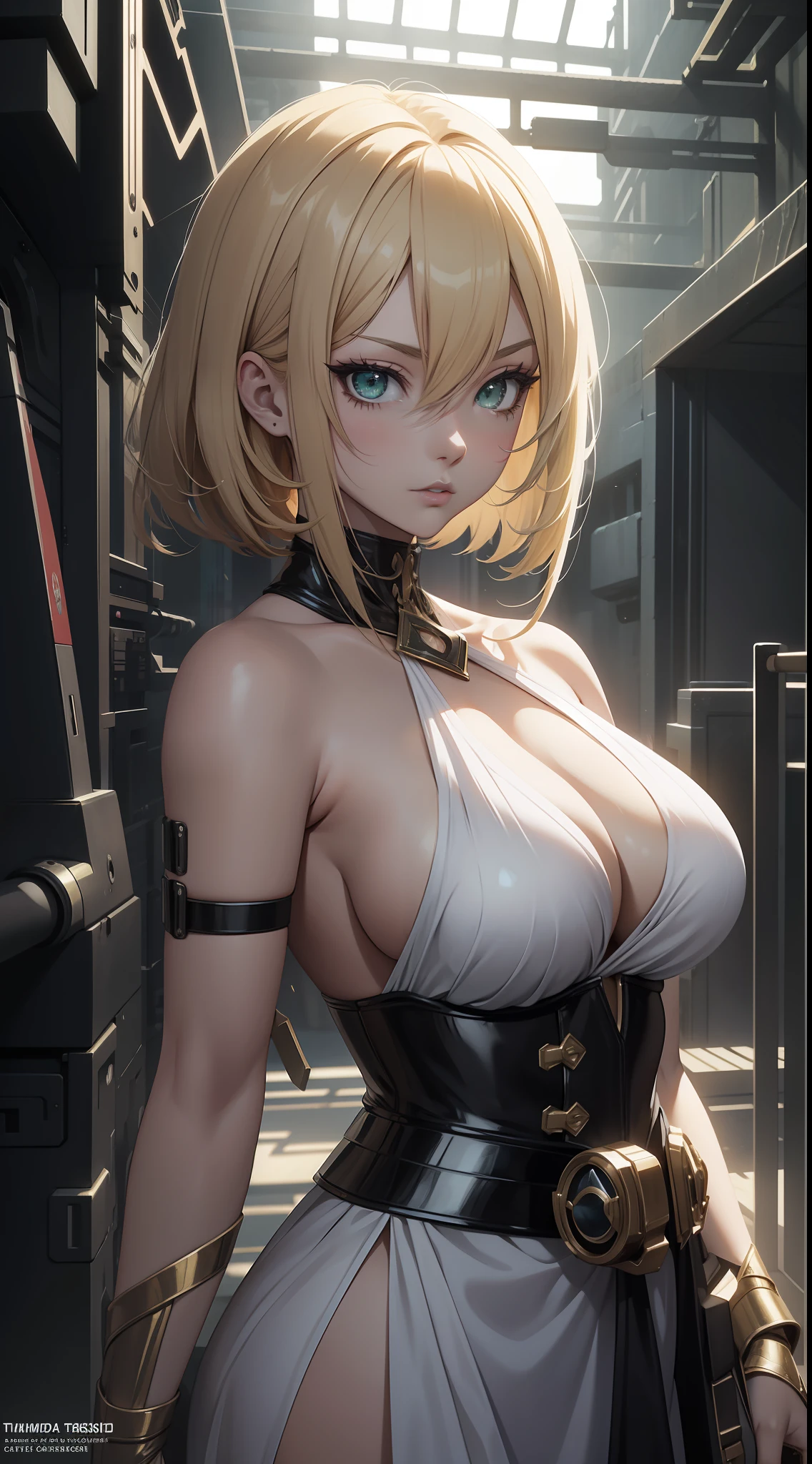 Try prompting for the highest quality copy, 8K, 32K, Masterpiece, Close-up of a woman dressed in black and red, Future anime girl, inspired by Li Shida, Cyberpunk anime girl woman, cyberpunk anime girl, female anime character, anime style character, Anime cyberpunk moderno, cyberpunk anime art, Action anime girl woman, detailed anime character art, Epic anime style, Realistic anime art style, Portrait of female anime heroine, Professional makeup, very big breasted woman, (Seductive pose), Sexy, beautiful white face shining, Beautiful face, Pink cheeks, Beautiful lips, Porcelain skin, detail intricate, Super detailed, super tall, highest details, high detal, Delicate, incredibily detailed, finedetail, Cinematic lighting, Top quality, Masterpiece, smooth and beautiful, CG , Unity, 8K wallpaper, Stunning, finedetail, unity CG wallpaper 8k ultra detailed, Large file size, Ultra detailed, high resolution, Incredible detail, stunning detailed, Depth of field, oil painting effect in Rembrandt art style, concept portrait art in Stanley Artgerm Lau style, Phlegm sputum, phlegm, trending on artstationh, Epic, trending in society, Detailed digital painting, very high quality models, Yellow hair, Short hair, Green eyes, White clothes, jungle backdrop.