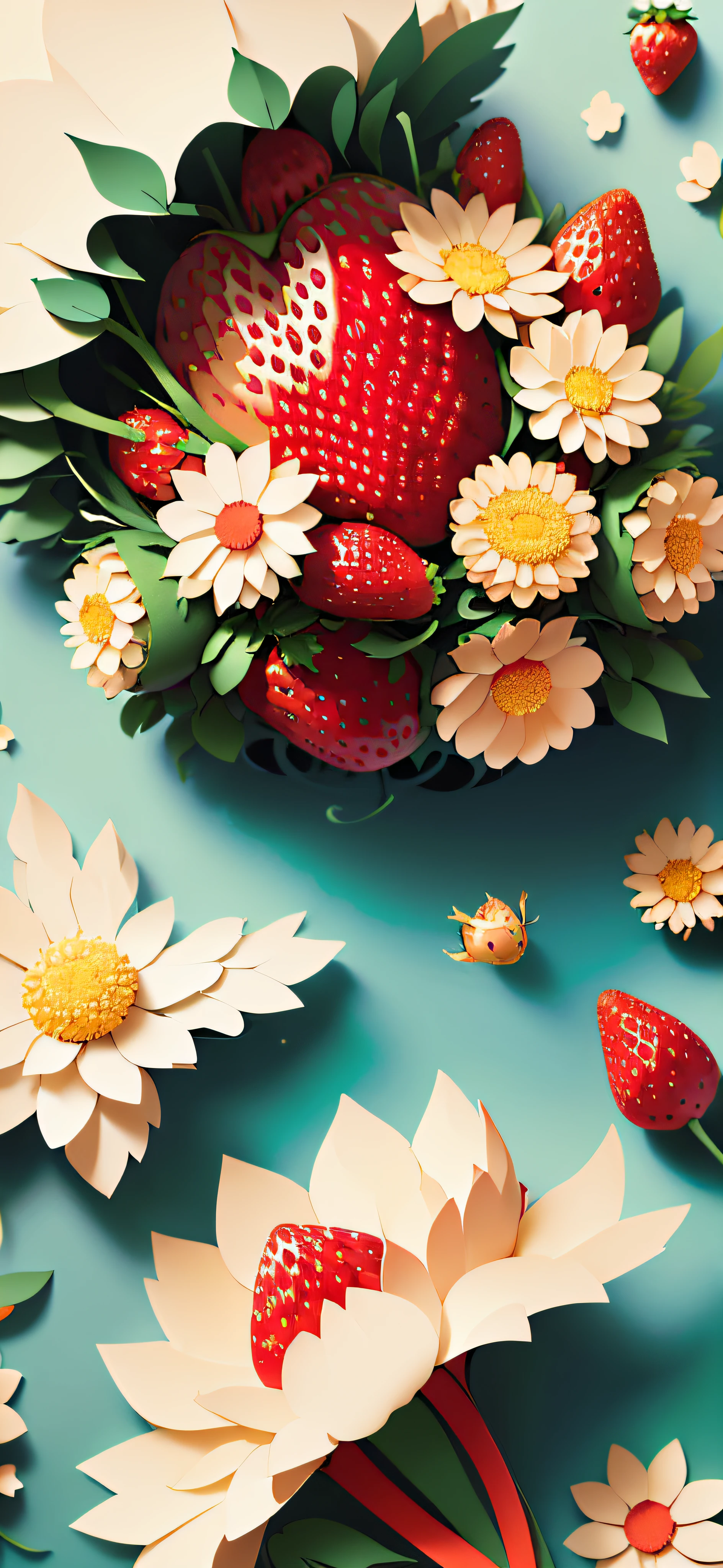 ((((masterpiece))), best quality, illustrations, beautiful details glow,
paper_cut, strawberries, strawberry flowers, sun, sunlight