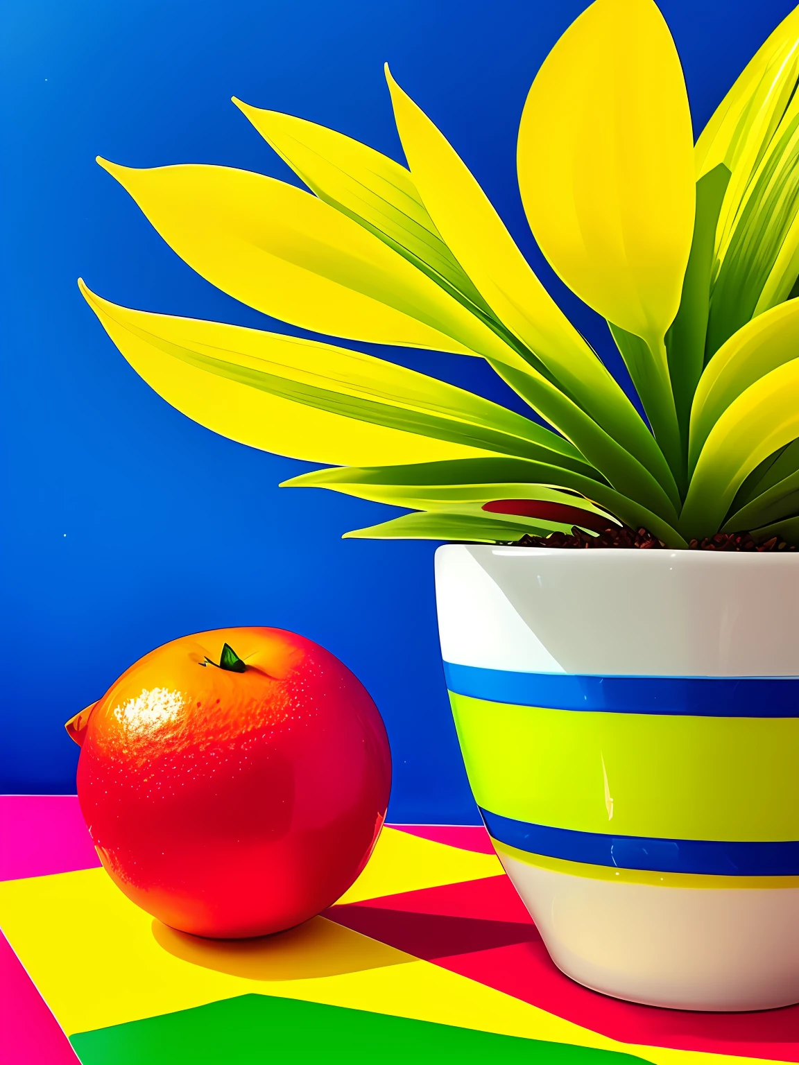 "Imagine uma obra de arte retratando um suculento, mLimao Siciliano colorida, Bright as a rainbow. The Sicilian lemon is the central point of the composition, com suas formas e contornos suaves, convidando os espectadores a apreciarem sua beleza. The color palette is vibrant and lush, with rich and vivid tones that blend harmoniously on the surface of the SICILIAN LEMON Intense reds, laranjas brilhantes, amarelO DOurados, verdes exuberantes, azuis profundos e roxos encantadores criam uma sinfonia de cores que envolvem a fruta. Small details of light and shadow add depth and realism to the image, Making the Sicilian look almost palpable. Through this artistic representation, The Sicilian lemon turns into a symbol of vitality, frescor e alegria, cativando os espectadores e convidando-os a saborear sua beleza colorida." ,Romero Brito