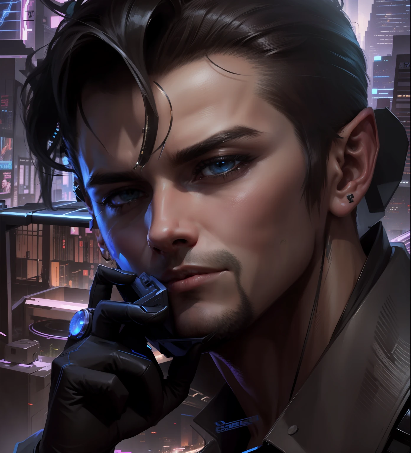 Change background cyberpunk handsome boy, realistic face, ultra realistic what cat --v 4