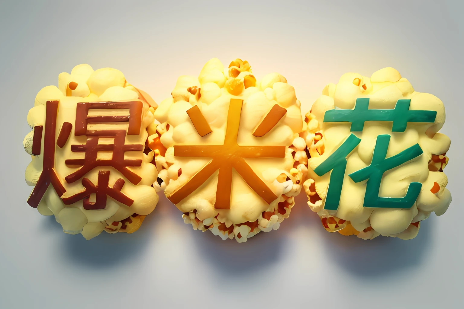 (Best quality, Masterpiece:1.4), (Popcorn texture,Orange font.4), Candy background, a fairy world, viewed from bird's-eye, Sunlight
