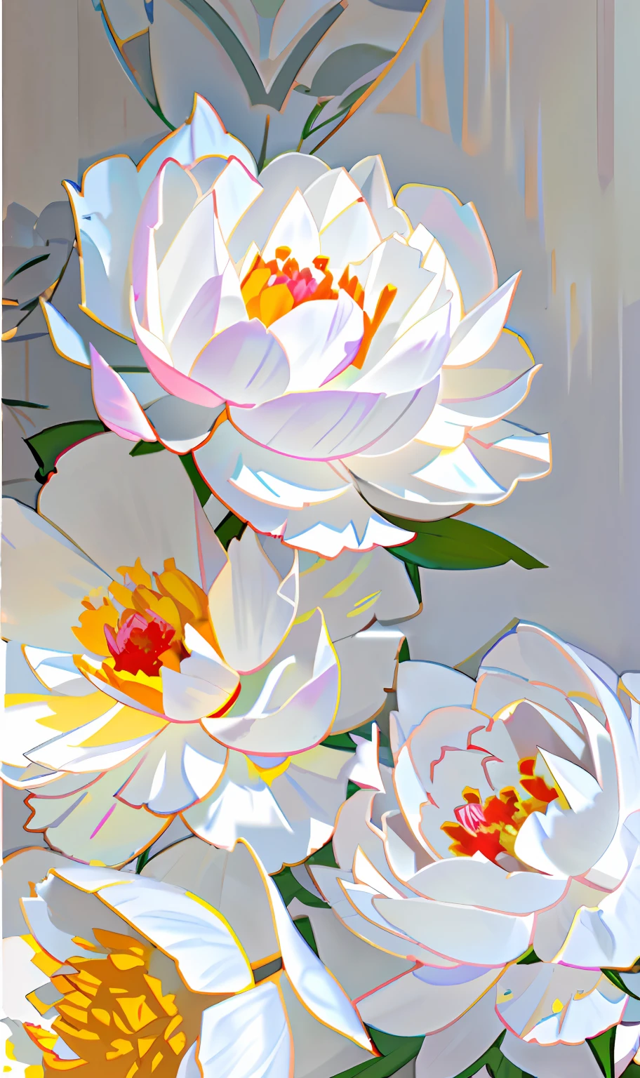 There are white flowers in the vase on the table, Peony flower, Peony flower, Peonies, Beautiful large flowers, Peonies, detailed flowers, White flowers, flor branca, Many peonies, white colors, large opaque blossoms, White roses, Ultra-realistic, hyper - realistic, detailed white, giant flowers, large exotic flowers