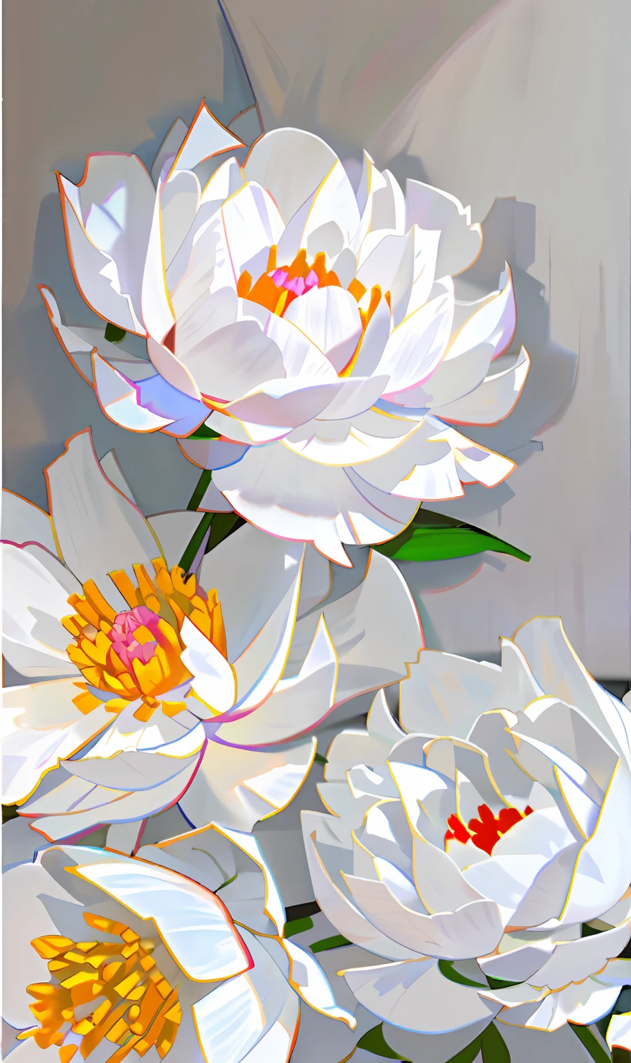 There are white flowers in the vase on the table, Peony flower, Peony flower, Peonies, Beautiful large flowers, Peonies, detailed flowers, White flowers, flor branca, Many peonies, white colors, large opaque blossoms, White roses, Ultra-realistic, hyper - realistic, detailed white, giant flowers, large exotic flowers