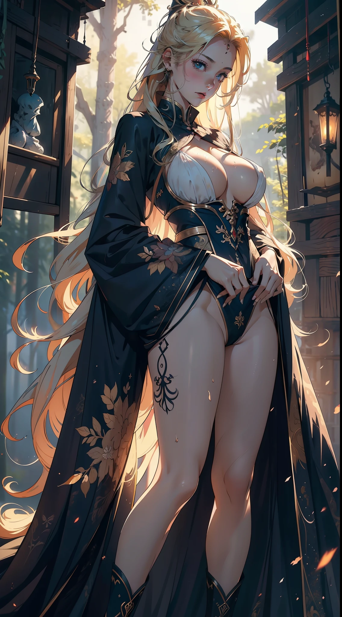 1female,36 years old,Huge breasts, 独奏, king arthur, Pornographic exposure,is dressed in armor,shairband,coniferous forest, She has long flowing hair, Bare genitalia, standing on your feet,Bigchest,Wet straight hair,Sweat profusely,drenched all over the body, From the front side, hair straight, mostly cloudy sky,(((tmasterpiece),(Very detailed CG unity 8K wallpaper),best qualtiy,cinmatic lighting,detailed back ground,beatiful detailed eyes,Bright pupils,(Very fine and beautiful),(Beautiful and detailed eye description),ultra - detailed,tmasterpiece,)),facing at camera,A high resolution,ultra - detailed),beautifullegs,Very long blonde hair,legs are open,Emotive expressions,Open-mouthed,Chest sagging,nakeness, Bulge,Expose the genitals,revealing breasts,Camel toes,with no underpants,extremely large bosom,Extremely colorful,Most detailed,fully body photo,The face is well lit