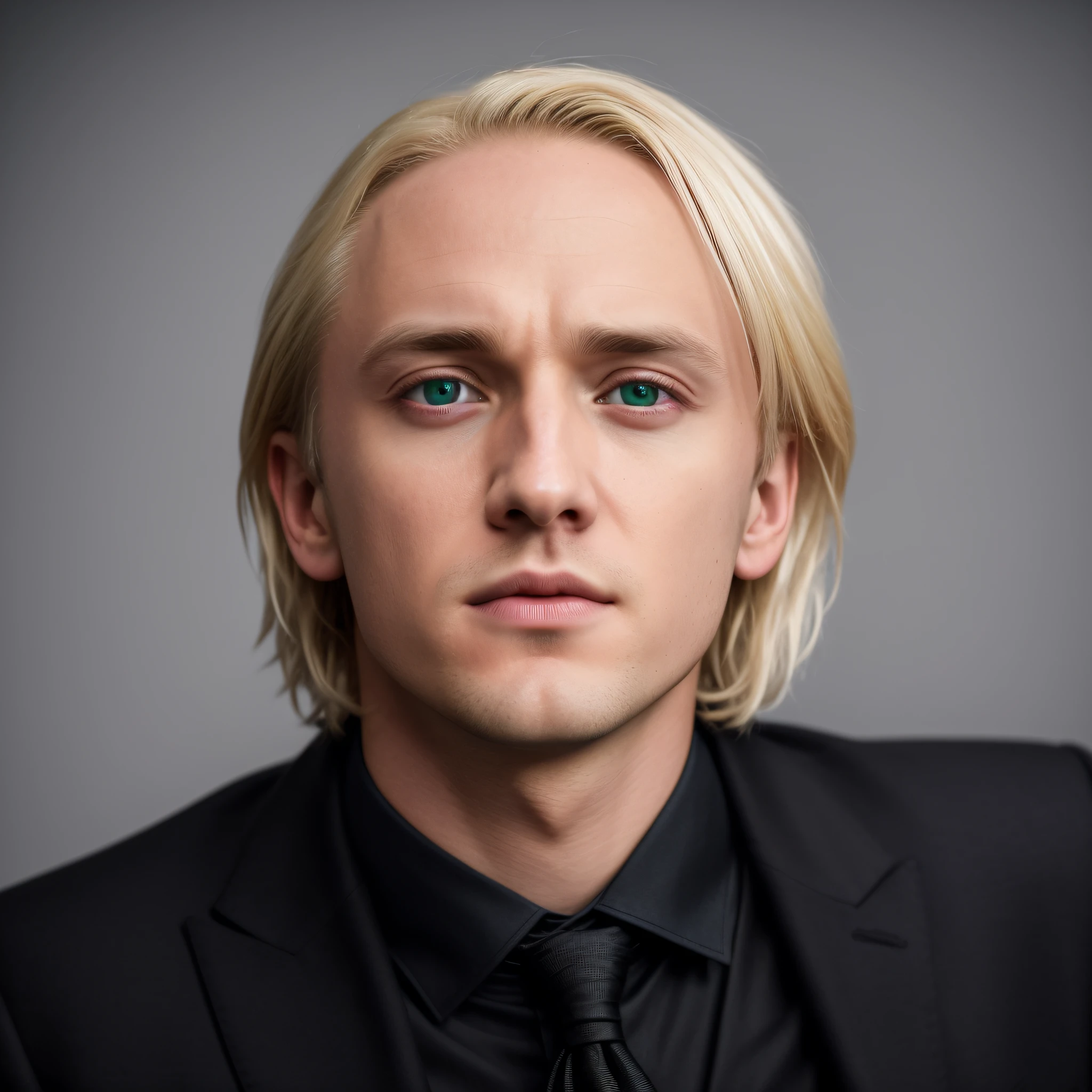 Um retrato de Tom Felton como Draco Malfoy, uma foto de perfil do Instagram. He looks directly into the camera with an air of arrogance, evoking the essence of the character. O fundo apresenta um escuro, Floresta enevoada, hinting at Draco's enigmatic nature. The use of volumetric lighting creates an ethereal glow around you, accentuating its presence. Fotografado por Annie Leibovitz, usando uma Canon EOS R6 com uma lente de 35mm. Estilo de fotografia premiado, featuring a mix of cinematic lighting and colorful gels to bring out the essence of Draco's Slytherin house. 8K Ultra-HD Super-Resolution adds stunning clarity to every detail.