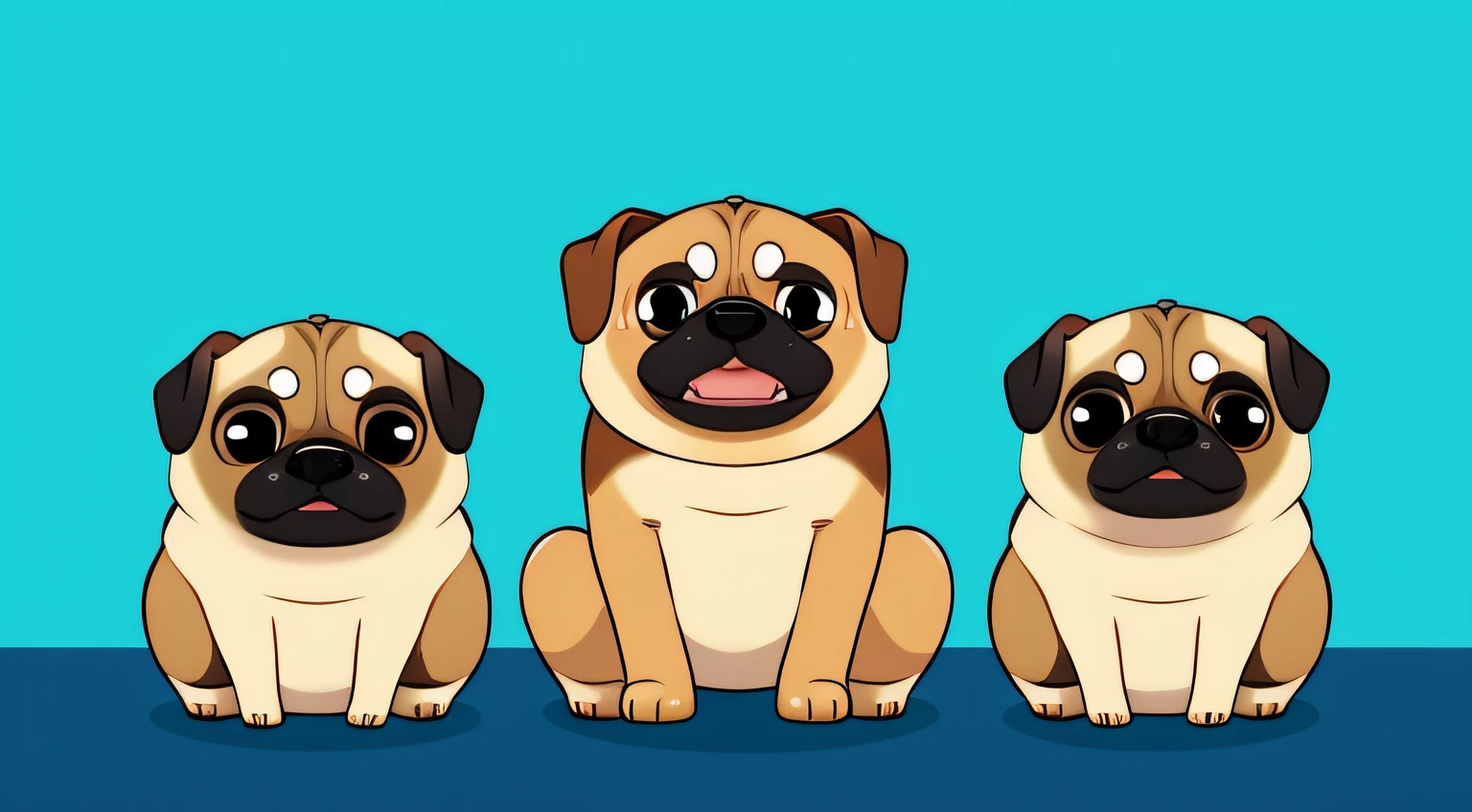 Cute pug,Cute Joyty Shepherd,Squat together in a row,Cute illustrations