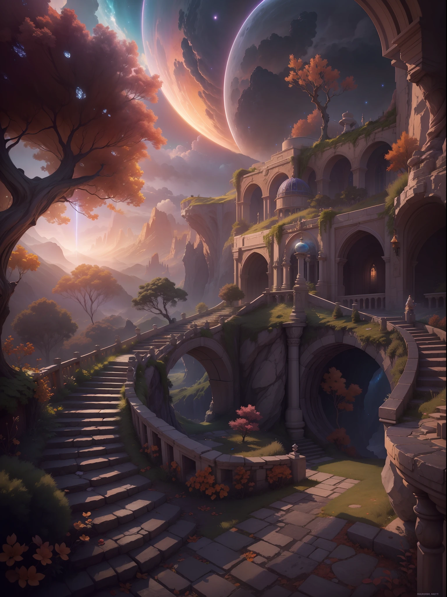 A masterpiece of high detail,8K,High resolution Body content:utopian,Broad perspectives,fanciful,Full of mystery,Bask in the mysterious atmosphere,Hopeful,Divine piety ,Look outward at the background:Dazzling colors,The 22-year-old beauty stood looking at the atmosphere in the distance:Mysterious and unknowable sense of light,milky ways,Magic beam,The fantasy of the future world is intertwined with reality,Color:Infused with ethereal hues,High purity color, composition:Vista composition,ultra-wide-angle,Style reference:Virtual Engine,Ethereal magical texture,Chaotic real world