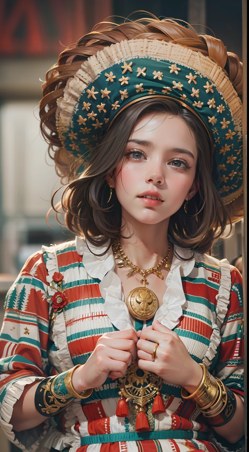 Beautiful woman in intricate Classic Americana Outfit