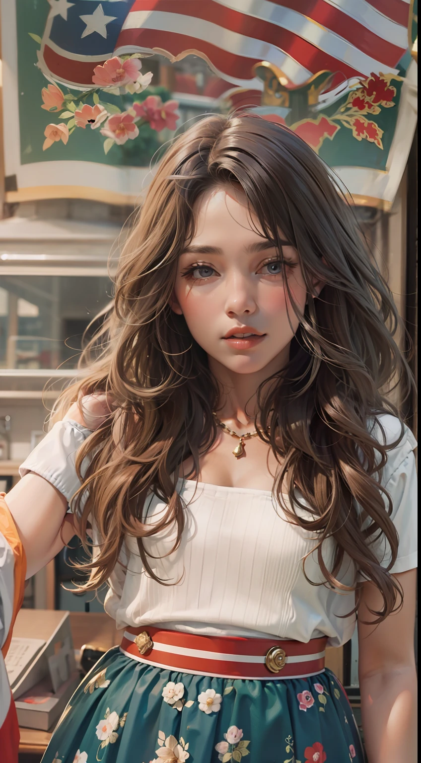 Beautiful woman in intricate Classic Americana Outfit