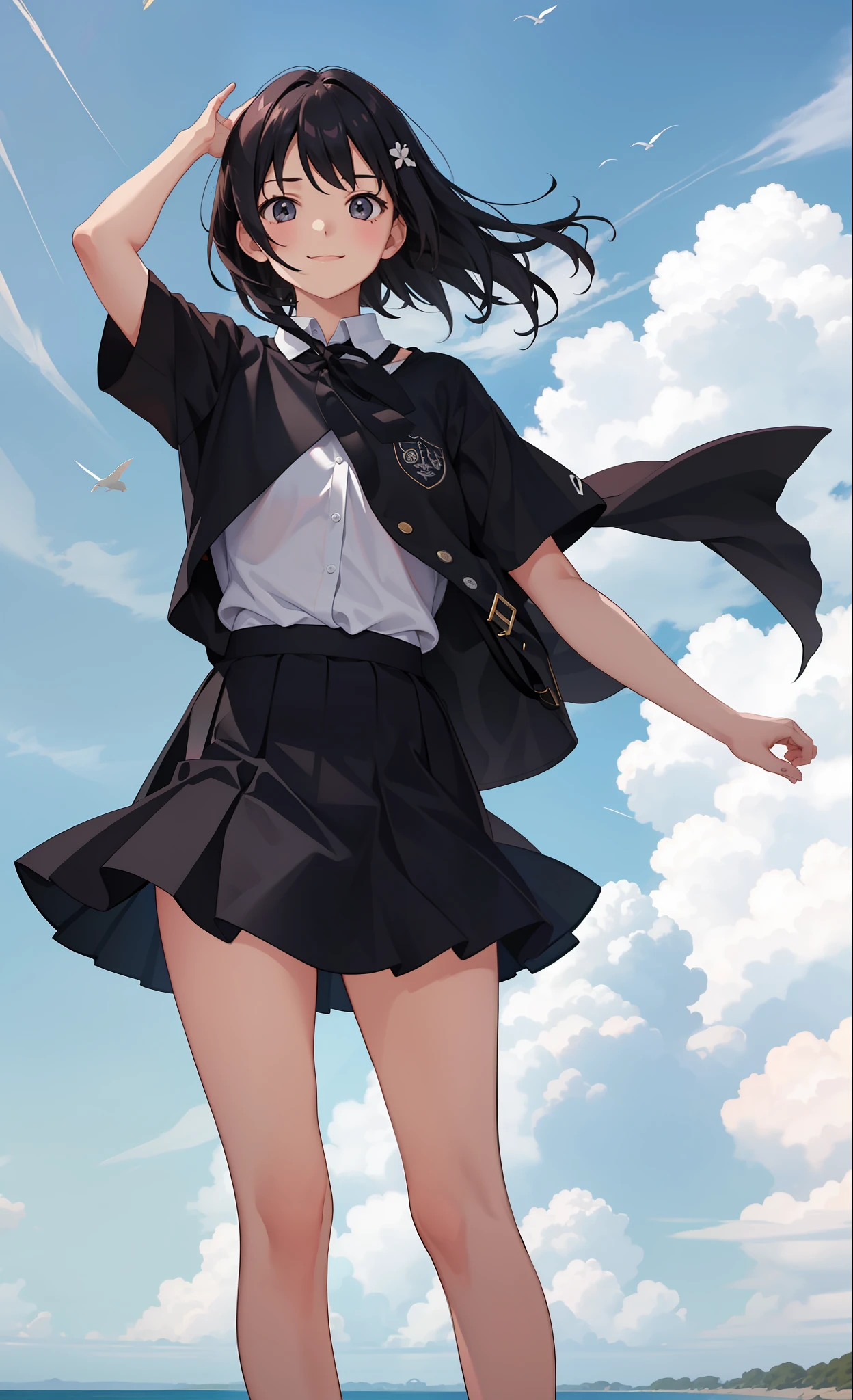 1girl in、A smile、The shirt、skirt by the、（small tits）、Chilarism、movement、the wind、