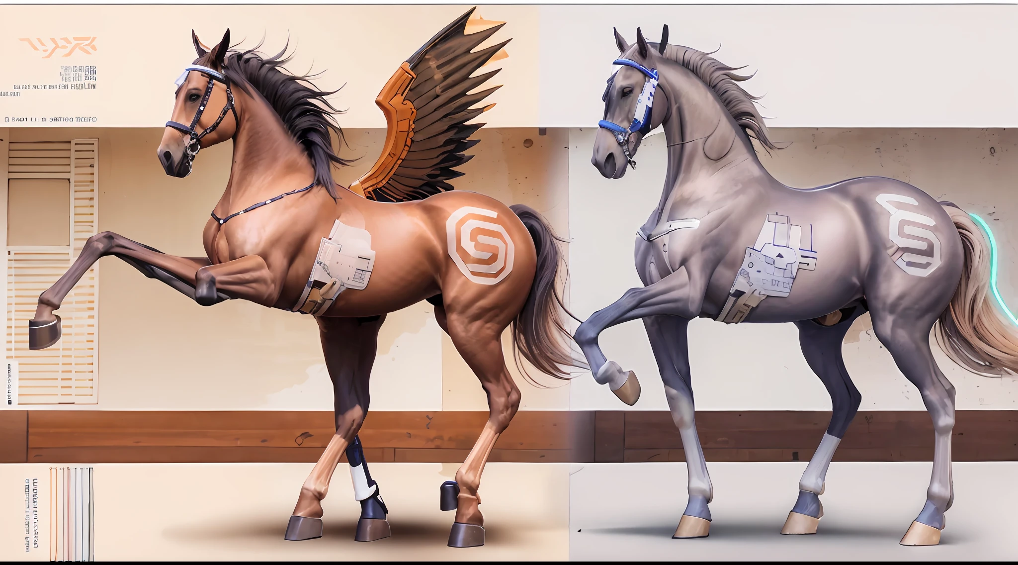 A female centaur,She is famous in the multiverse,She is both a female centaur, half human, half horse, half horse,It is also a female Yingzhao。She blends both images,The first is the head of a horse/neck/Shoulder these parts,After feminization,The upper body transforms into a beautiful female human,Female, half-centaur, half-human, half-horse, half-human,The second is the waist of the horse/hason/gluteal/Legs feminine,Female half-horse with beautiful woman's,Chimer,It's like a female human wearing a half-horse-like costume and making a seamless chimera,This chimerization is based on powerful futuristic technology。The ultra-wide-angle lens captures the image of her sleek and ethereal wings charging and leaping on the ionosphere。Her front half is distinctly feminine,Tall sexy body,Has K cup teardrop-shaped giant tit chest,It has a small man's waist butterfly spanning long legs,The half-horse part of the hind body,Embedded interface in the front half of the body hip position。The back half of her body is horse-shaped,Half-horse torso,The morphology is completely female and humanized,Start at the upper end of the sternum,Embedded in the lower back position of the beauty body,Sexy bent dog style shaped chest/lower back/Ventral transverse,Then there are the sexy beauty's upright hips,Her entire body has been completely feminized,Including the half-horse part,Mechanized armor covers the knee-shaped anti-joints and feet,And these parts are highly anthropomorphic,This gives her legs a graceful and slender line,She has four slender legs like a supermodel,Under the legs are skinny white feet dressed in Skyscraper Heels,Use Midjourney's advanced stroke tools and color palettes, as well as texture packs, model packs, and texture tools,Concentration,Femaleize all parts of her original equine physiologic appearance,And give these parts an ergonomic appearance,Fine treatment of the thoracic and abdominal cavity of the posterior body,As well as hips and legs,Tightly connected details