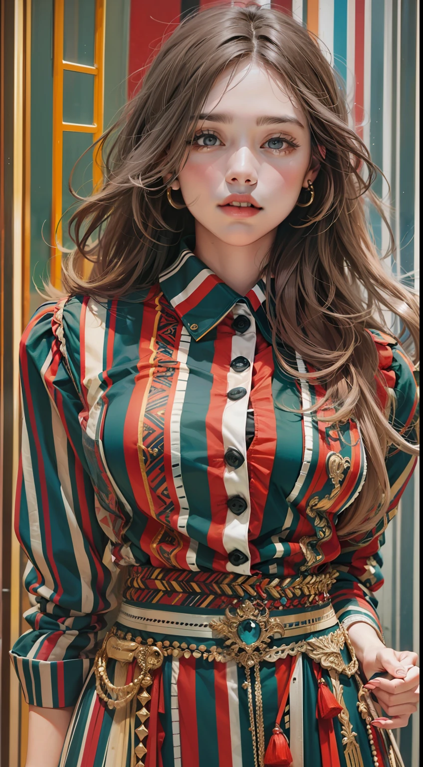 Beautiful woman in intricate Bold and Striped Outfit