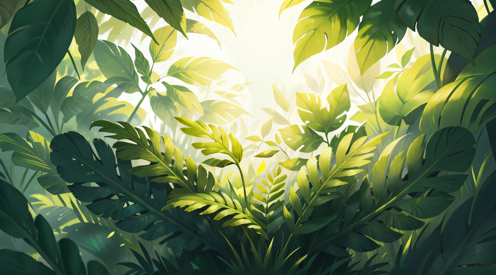 Green leaves white background