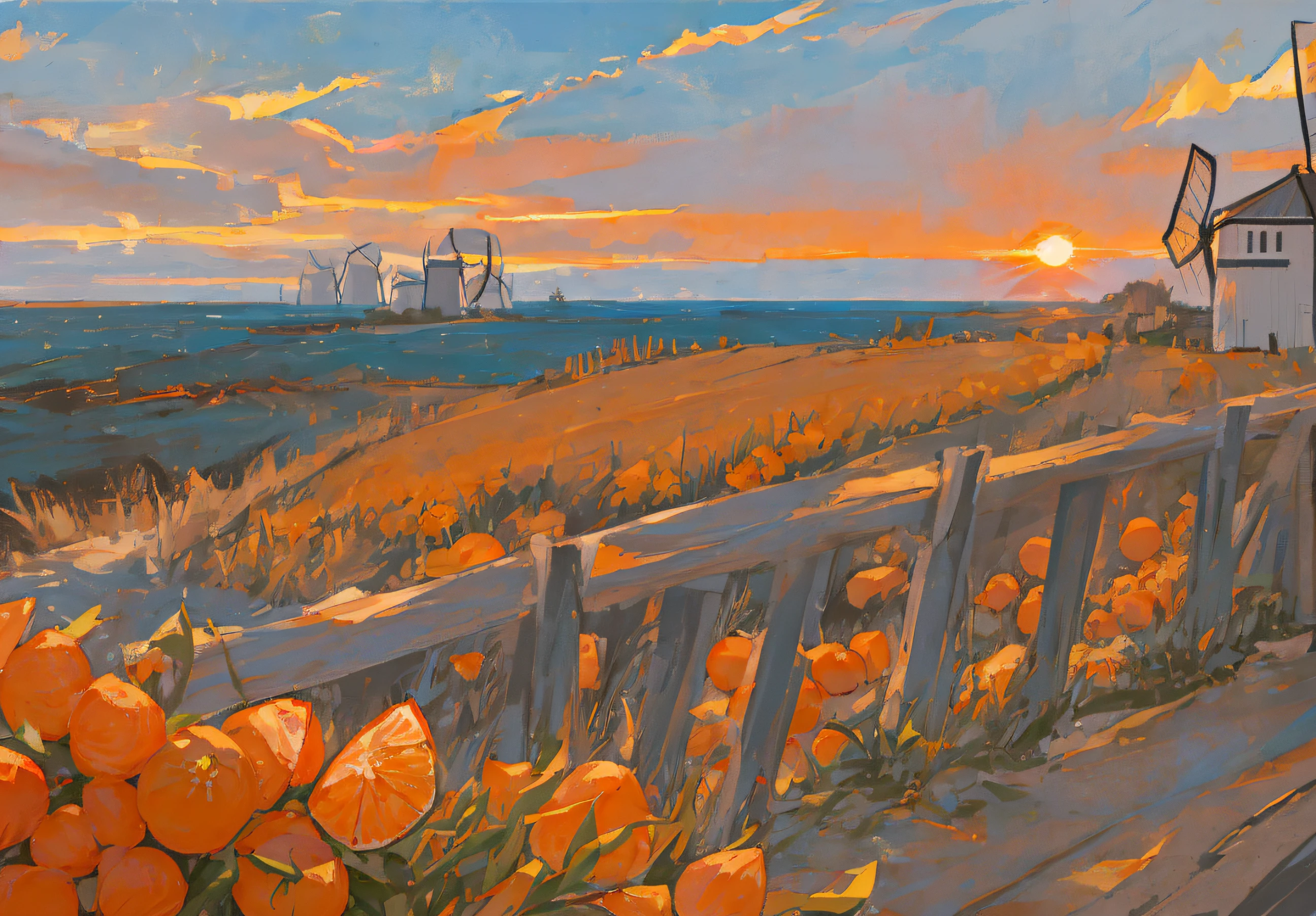 Sunset Windmill Sea of Oranges