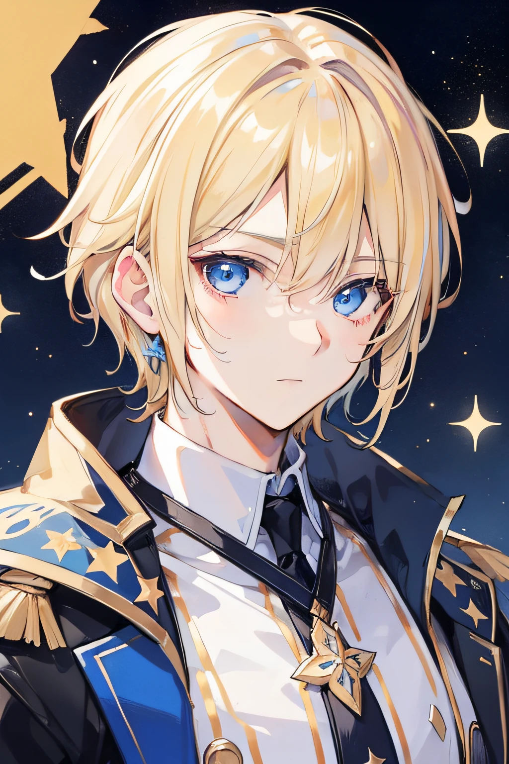 Handsome beautiful boy with blond hair, blue eyes and stars in his eyes