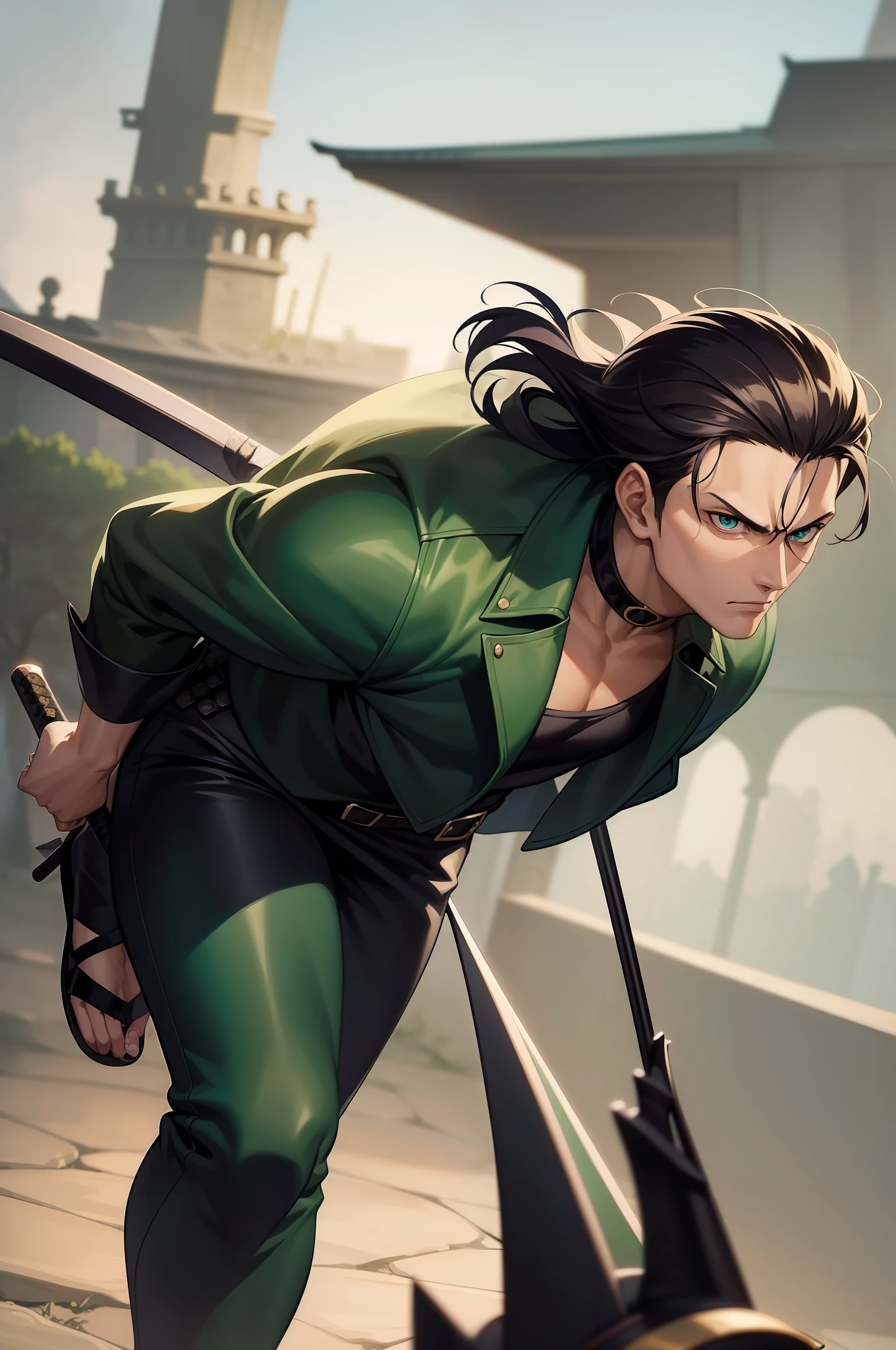a close up of a person holding two swords in front of a demon, badass anime 8 k, roronoa zoro, handsome guy in demon slayer art, anime wallpaper 4 k, anime wallpaper 4k, 4 k manga wallpaper, anime art wallpaper 4 k, anime art wallpaper 4k, 4k anime wallpaper, anime epic artwork, anime style 4 k