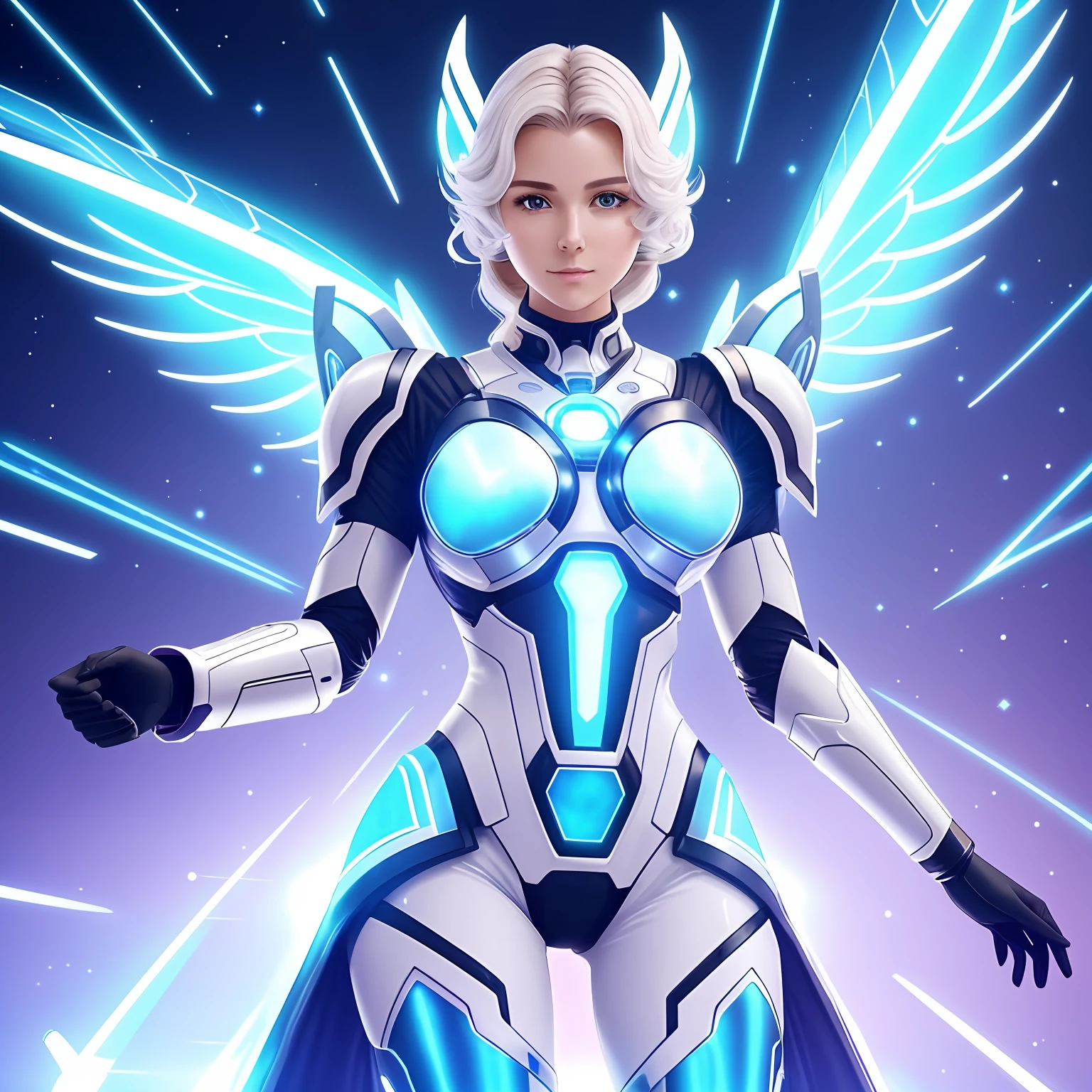 In a distant galaxy, a state-of-the-art hospital awaits. Picture a med room with shimmering holographic displays, surrounded by walls that mimic the ever-changing patterns of distant nebulae. Here, a breathtaking robotic nurse stands, her elegant Metroid-like suit glows with healing energy. Her eyes radiate like twin stars, and her touch brings soothing relief to patients. This hospital room is a celestial sanctuary where advanced technology meets mystical wonders.The Radiant Aegis, is a legendary figure in this futuristic world. Drawing inspiration from a blend of ancient myths and modern sci-fi, Loras embodies the ideals of healing and protection. Picture Loras as a towering humanoid being, adorned in a pristine white and gold armor, reminiscent of Greek mythology's divine warriors. Her presence commands respect and reassurance, as she is hailed as the guardian of the hospital, ensuring safety and well-being for all patients. (anime) --auto
