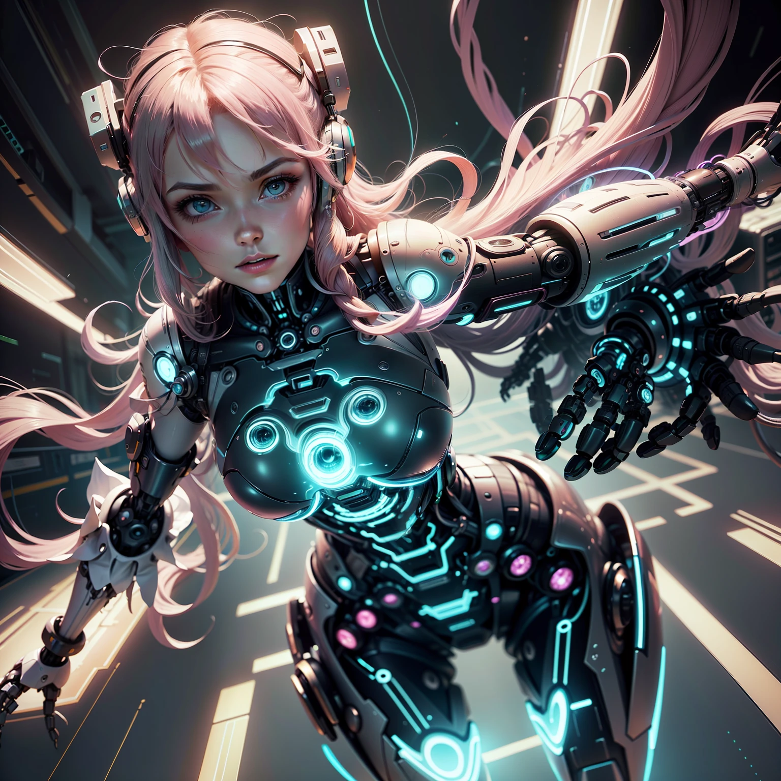 Immerse yourself in the pulsating energy of a futuristic city at night, reminiscent of 90's sci-fi space anime. The hospital room is a mesmerizing dance of neon lights, and a pink-haired robot doctor in an eye-catching, sleek suit glides with elegance among the patients. Her movements echo the grace of a dancer, as she expertly tends to their needs. The robot nurses, resembling characters from a 90's sexy anime, assist her with a touch of allure and charm, all while providing top-notch medical care in this captivating dreamscape. Taking inspiration from serene and wise characters, envision Loras as an empathic robot doctor. Her appearance is calming, adorned in a flowing robe with delicate pastel hues. Her eyes radiate compassion and understanding as she connects with patients on a profound emotional level. Known as The Serene Empath, Loras brings solace and emotional support to those in need, using her advanced robotic abilities to heal not just the body but also the spirit. (anime) --auto