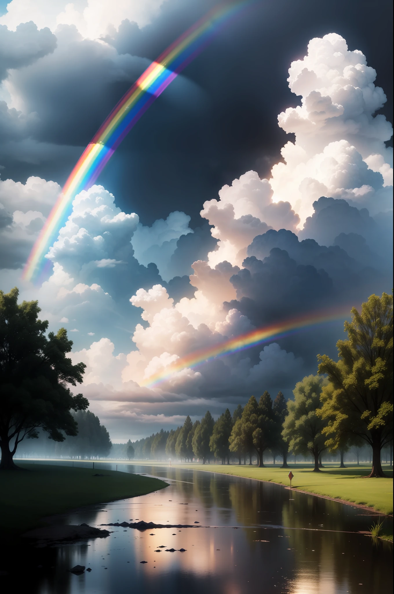 After a rainstorm，A rainbow appears in the sky，It brings a glimmer of hope and joy，The contrast between pain and pleasure is shown
