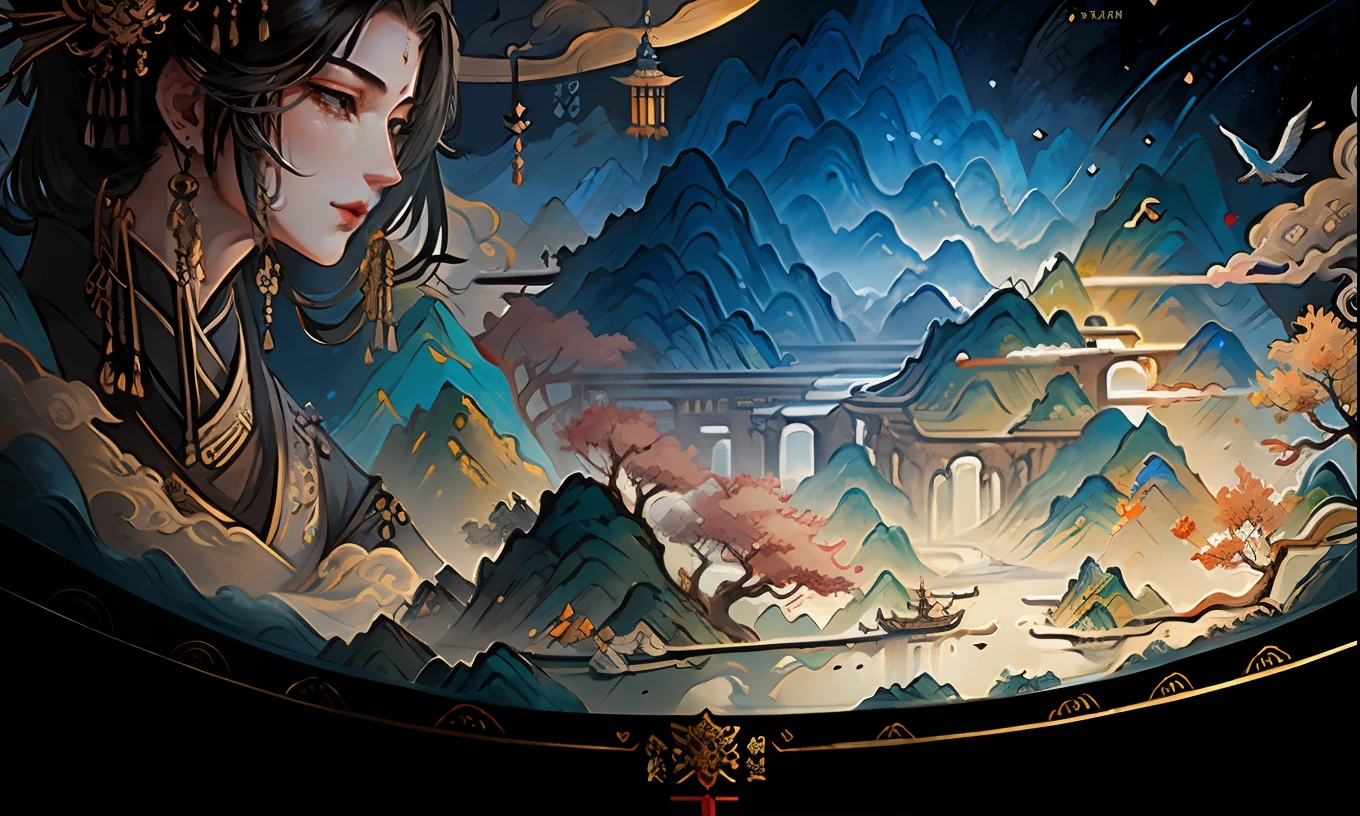 Ancient Chinese landscape, mountains, rivers, auspicious clouds, sunlight, masterpiece, super detail, epic composition, ultra high definition, high quality, extremely detailed, official art, uniform 8k wallpaper, super detail, 32k -- v 6
