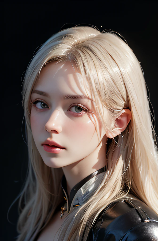 Hyperrealist portrait of female by david hockney and alphonse mucha,fantasy art, photo realistic, dynamic lighting, artstation, poster, volumetric lighting, very detailed faces, 4 k, award winning,, 1girl, in the dark, deep shadow, low key,cowboy shot,(official clothing:1.4) ,long hair,white hair,