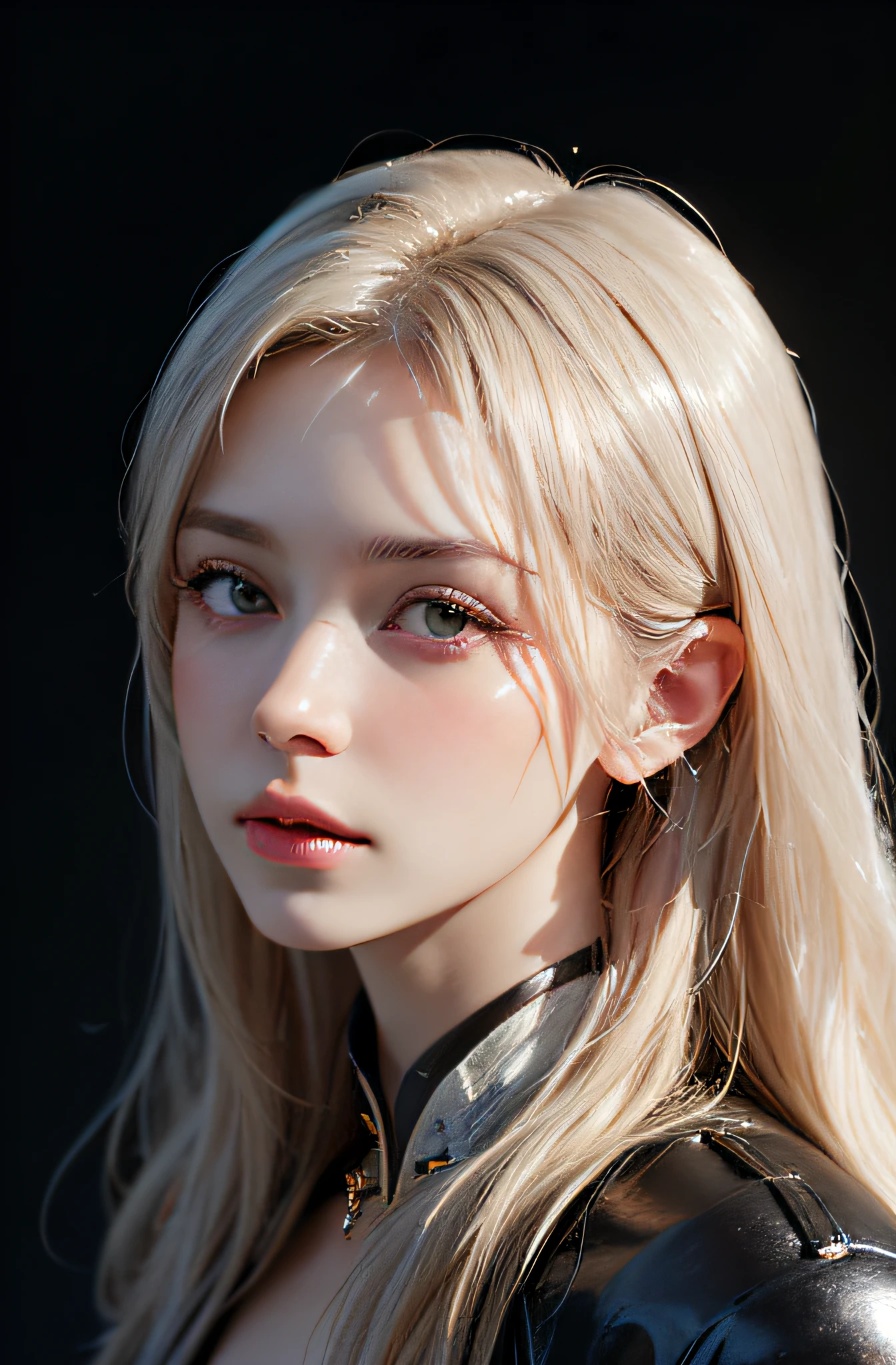 Hyperrealist portrait of female by david hockney and alphonse mucha,fantasy art, photo realistic, dynamic lighting, artstation, poster, volumetric lighting, very detailed faces, 4 k, award winning,, 1girl, in the dark, deep shadow, low key,cowboy shot,(official clothing:1.4) ,long hair,white hair,