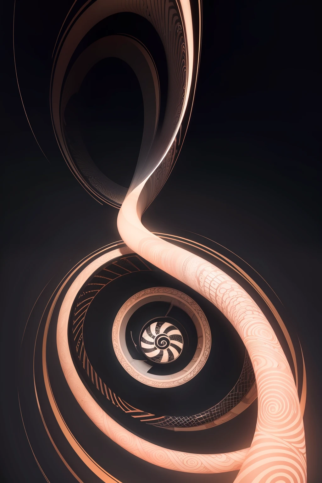 Abstract intricately intertwined line art、Spiral thin line、An image that shines in a dark tone