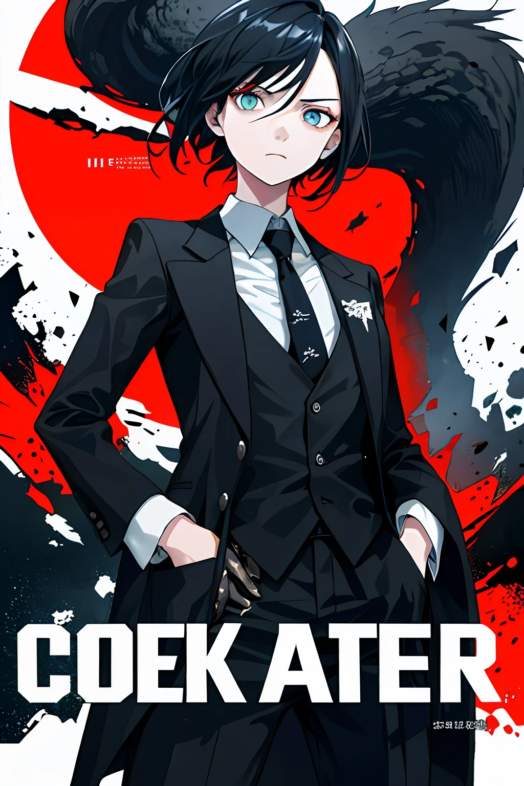 (((dramatic))), (((gritty))), (((intense)))) The movie poster features a young woman as the central character. She stands confidently in the center of the poster, hands in her pockets, dressed in a black suit with a determined expression on her face. The background is dark and gritty, with a sense of danger and intensity. The text is bold and eye-catching, with catchy slogans that add to the overall drama and excitement. The color palette is dominated by dark colors, dotted with bright colors, giving the poster a dynamic and visual impact, tachi-e (magazine:1.3), (cover-style:1.3), fashionable, woman, vibrant, outfit, posing, front, colorful, dynamic, background, element, confident, expressive, holding, statement, attachment, majestic, coiled, around, touch, scene, text, Cover, bold, eye-catching, title, fashion, font, catchy, title, bigger, eye-catching, modern, trendy, focused, stylish, (flat chest)