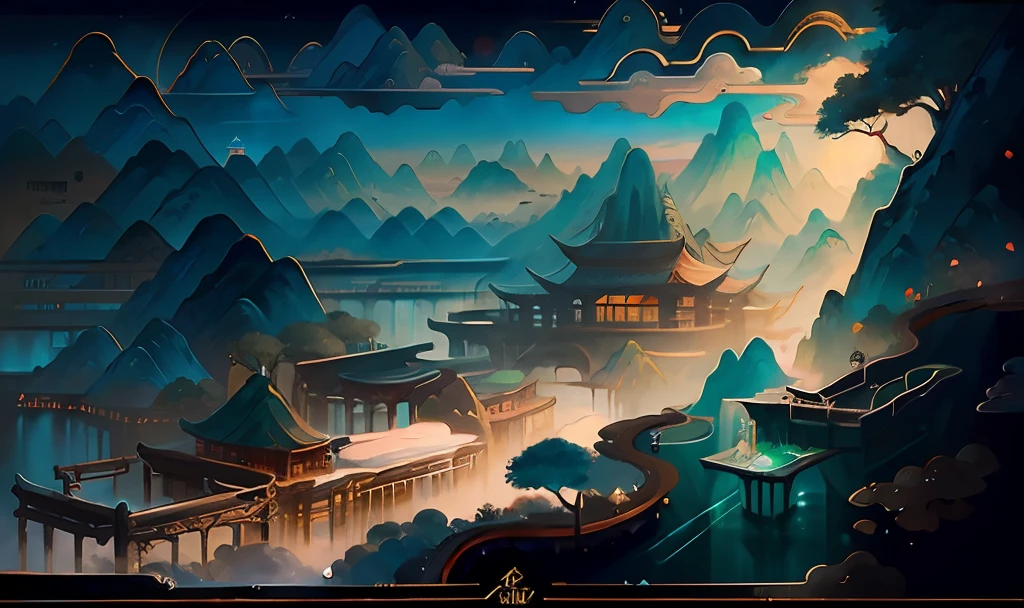 Ancient Chinese landscapes,mountain ranges,rios,Auspicious clouds,rays of sunshine,tmasterpiece,super detailing,Epic composition,hyper HD,high qulity,extremely detaile,offcial art,Unity8k wallpapers,super detailing,ultra - detailed,HighestQuali,32k -- v 6