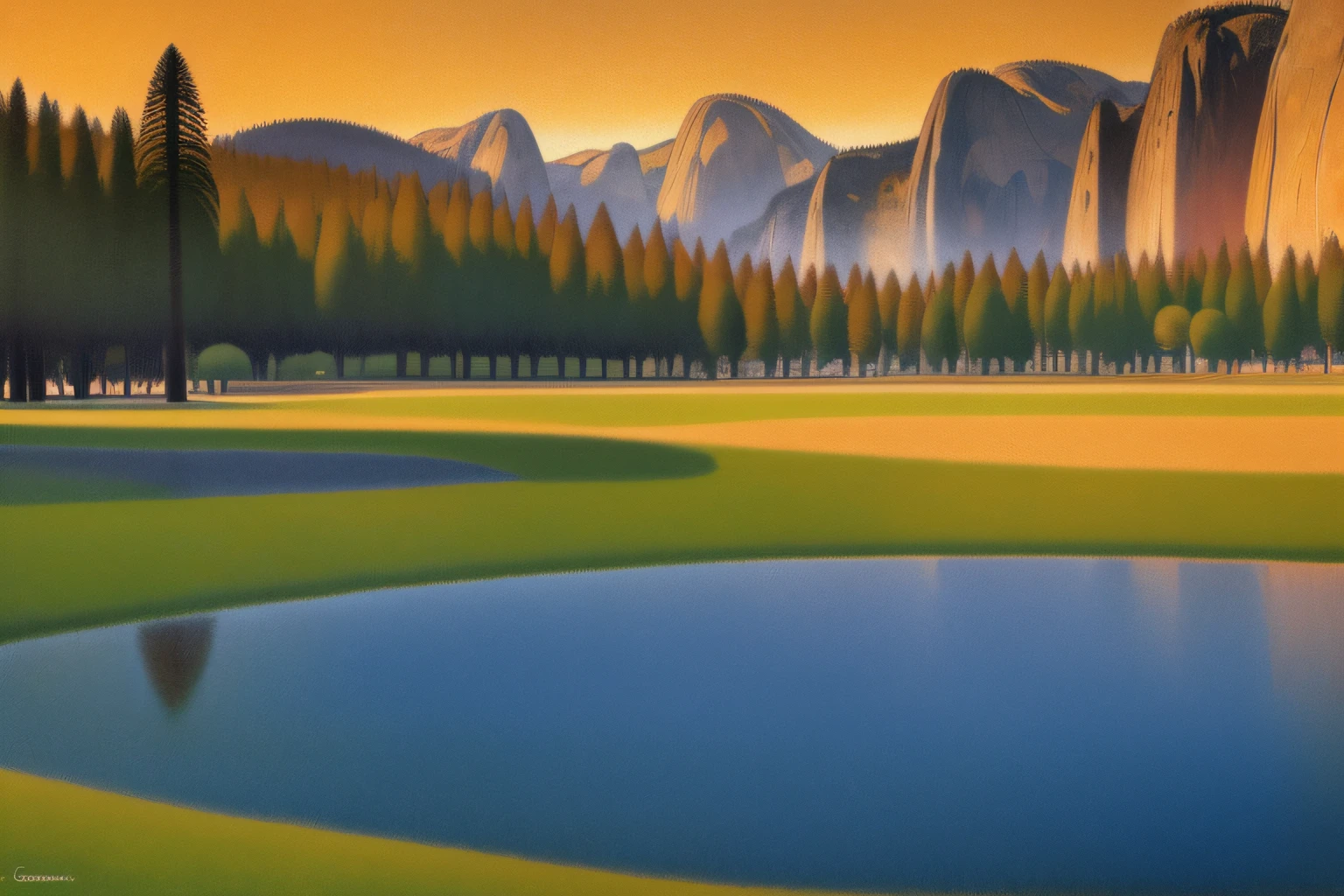 Georges Seurat style, no people,Yosemite National Park, There are no people