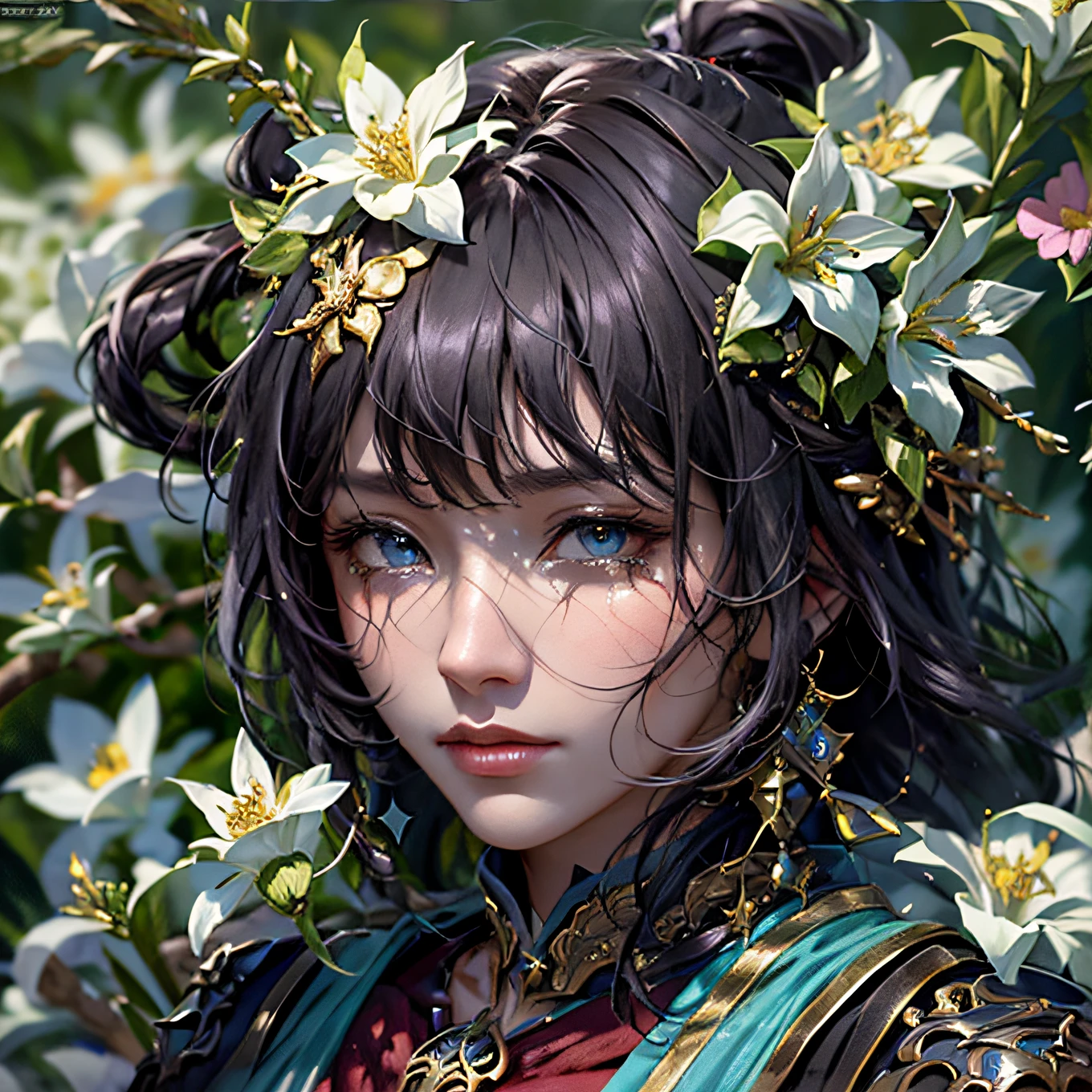 ninjartist，Homem de meia idade，florals，火焰，teardrop，Cry，Epic fantasy digital art style，Epic fantasy art style HD，Epic fantasy art style，detailed fantasy digital art，Epic fantasy style art，detailed fantasy art，epic exquisite  character art，4K fantasy art，2。5 D CGI anime fantasy artwork，Photos of the world's most beautiful artwork，Has a soft sheen，（（Epic heroic fantasy，Wounded heroes，Fantastic location，Majestic cluttered environment） ), full body 8k unity render, action  shot, skin pore, Very dim light, heavyshading, A detailed, A detailed的脸, (, photograph realistic, realisticlying, dramatics, darkly, tack sharp focus, 8K), （复杂：1.4），decadent，（highly  detailed：1.4），digitial painting，rendering by octane，art  stations，concept-art，Smoothness，tack sharp focus，illustratio, (Global illumination, Studio light, volumettic light), ultra - detailed，Clean face