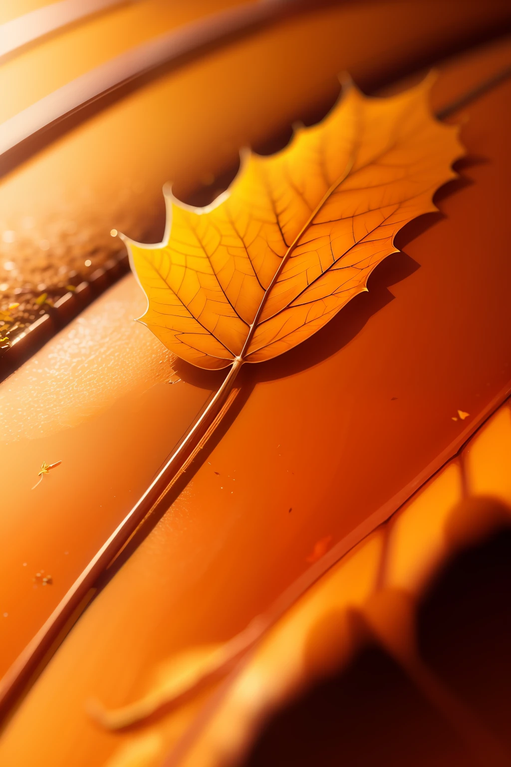 Autumn,Pictures of autumn,Close-up,A yellow leaf,best qualityer,The grain of the solar cell