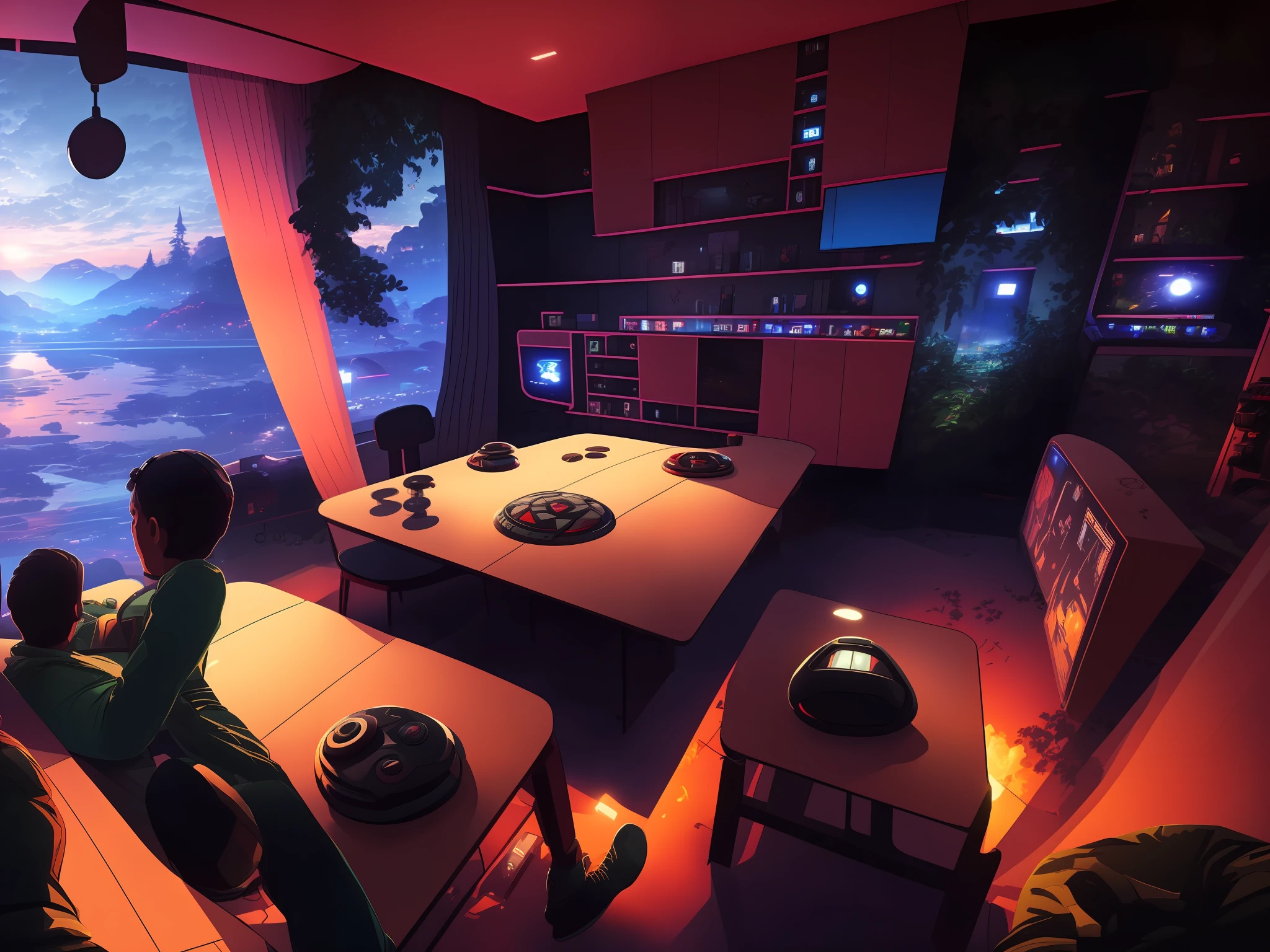 hestyle inside view of gaming room at evening