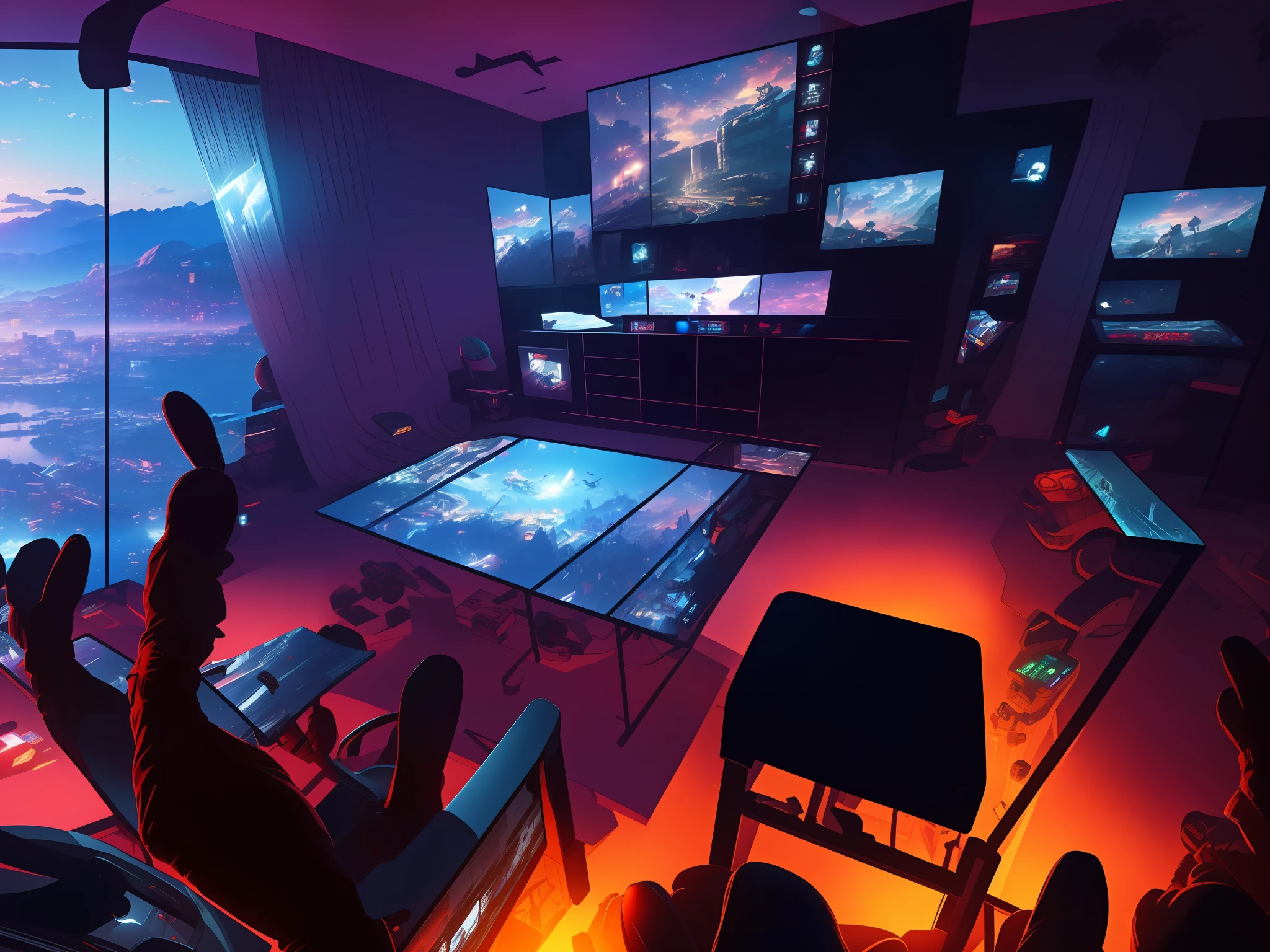 hestyle inside view of gaming room at evening