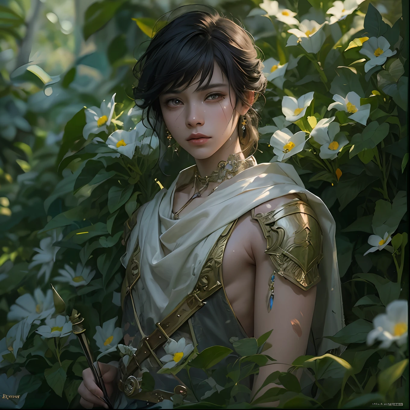 younge boy，florals，火焰，teardrop，Cry，Epic fantasy digital art style，Epic fantasy art style HD，Epic fantasy art style，detailed fantasy digital art，Epic fantasy style art，detailed fantasy art，epic exquisite  character art，4K fantasy art，2。5 D CGI anime fantasy artwork，Photos of the world's most beautiful artwork，Has a soft sheen，（（Epic heroic fantasy，Wounded heroes，Fantastic location，Majestic cluttered environment） ), full body 8k unity render, action  shot, skin pore, Very dim light, heavyshading, A detailed, A detailed的脸, (, photograph realistic, realisticlying, dramatics, darkly, tack sharp focus, 8K), （复杂：1.4），decadent，（highly  detailed：1.4），digitial painting，rendering by octane，art  stations，concept-art，Smoothness，tack sharp focus，illustratio, (Global illumination, Studio light, volumettic light), ultra - detailed