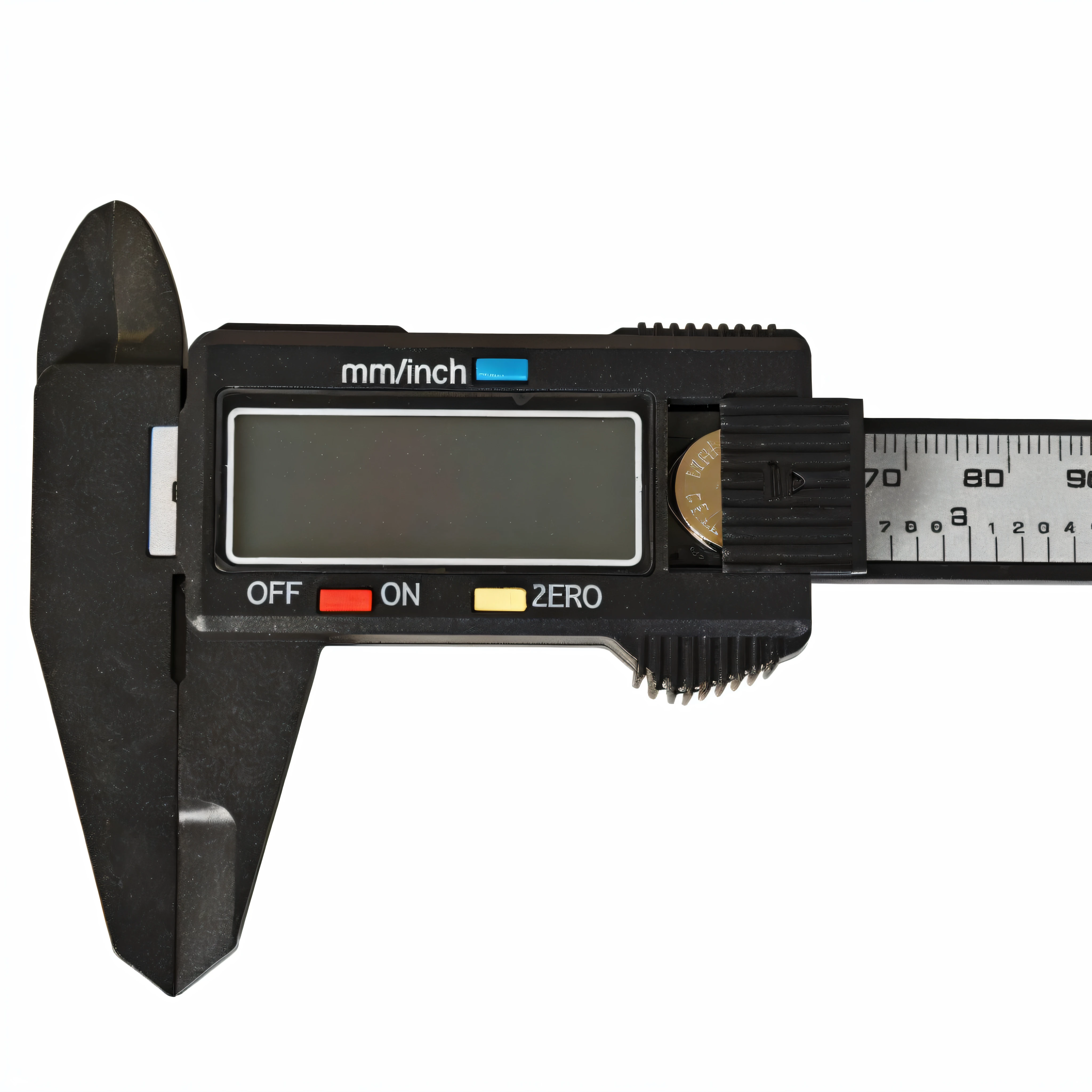 Close-up of caliper with digital display, product introduction photos, high detail product photo, accurate and detailed, side view close up of a gaunt, 35 mm product photo”, 130mm, high quality product photo, 200mm, 200 mm, 2 0 0 mm, tool, 1 0 0 mm