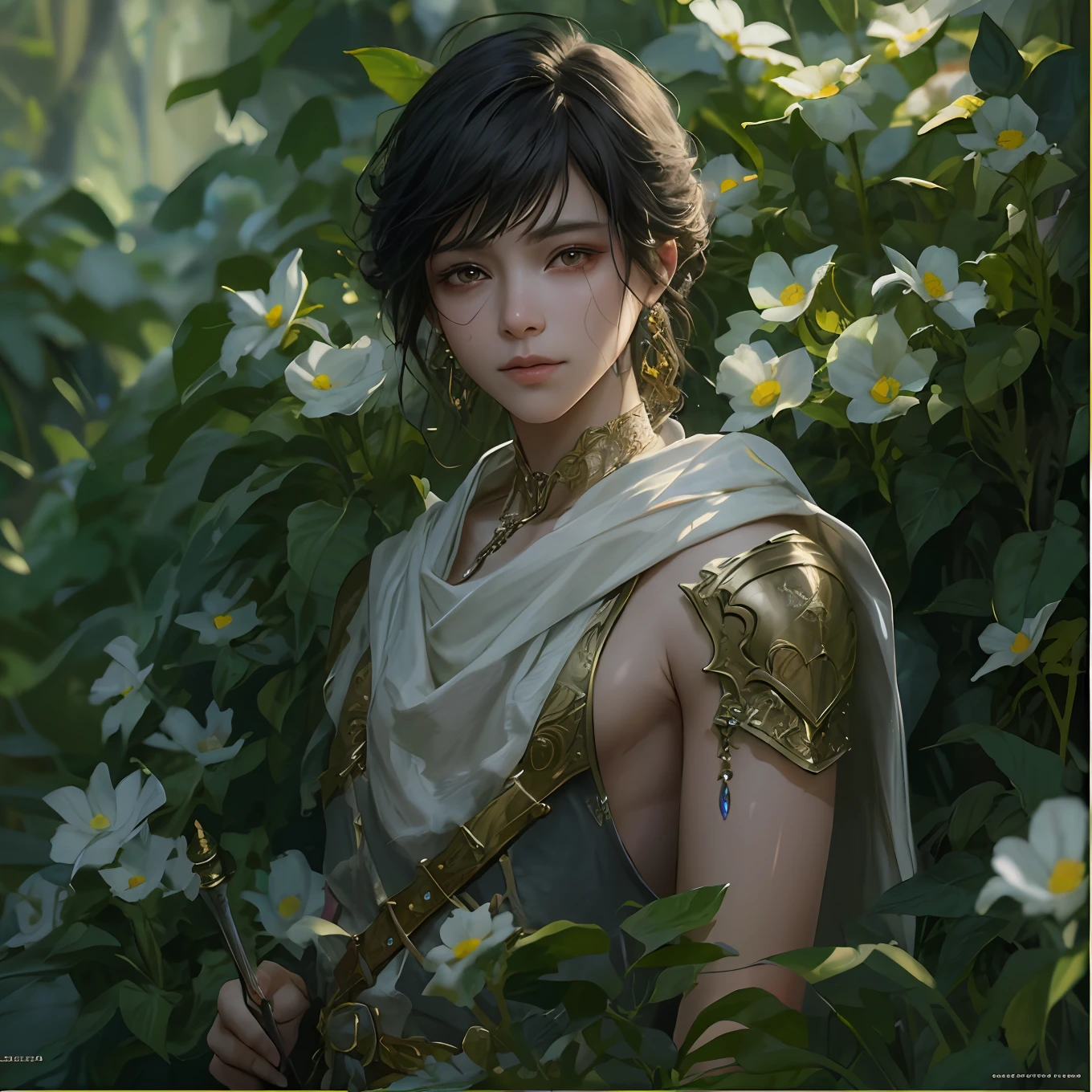 younge boy,florals,火焰,teardrop,Cry,Epic fantasy digital art style,Epic fantasy art style HD,Epic fantasy art style,detailed fantasy digital art,Epic fantasy style art,detailed fantasy art,epic exquisite character art,4K fantasy art,2。5 D CGI anime fantasy artwork,Photos of the world's most beautiful artwork,Has a soft sheen,((Epic heroic fantasy,Wounded heroes,Fantastic location,Majestic cluttered environment) ), Full body 8K unified rendering, action shot, skin pore, Very dim light, heavyshading, A detailed, A detailed的脸, (, photograph realistic, realisticlying, dramatics, darkly, tack sharp focus, 8K), (复杂:1.4),decadent,(highly detailed:1.4),digitial painting,rendering by octane,art stations,concept-art,Smoothness,tack sharp focus,illustratio, (Global illumination, Studio light, volumettic light), ultra - detailed,big laughter,ssmile