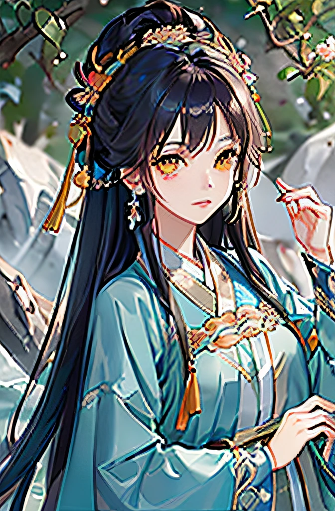 Best quality at best,Complicated details,A high resolution,beautiful detailed water:1.4,Hanfu,Tang Feng,yellow eyes,Girl in a glass jar:1.1,