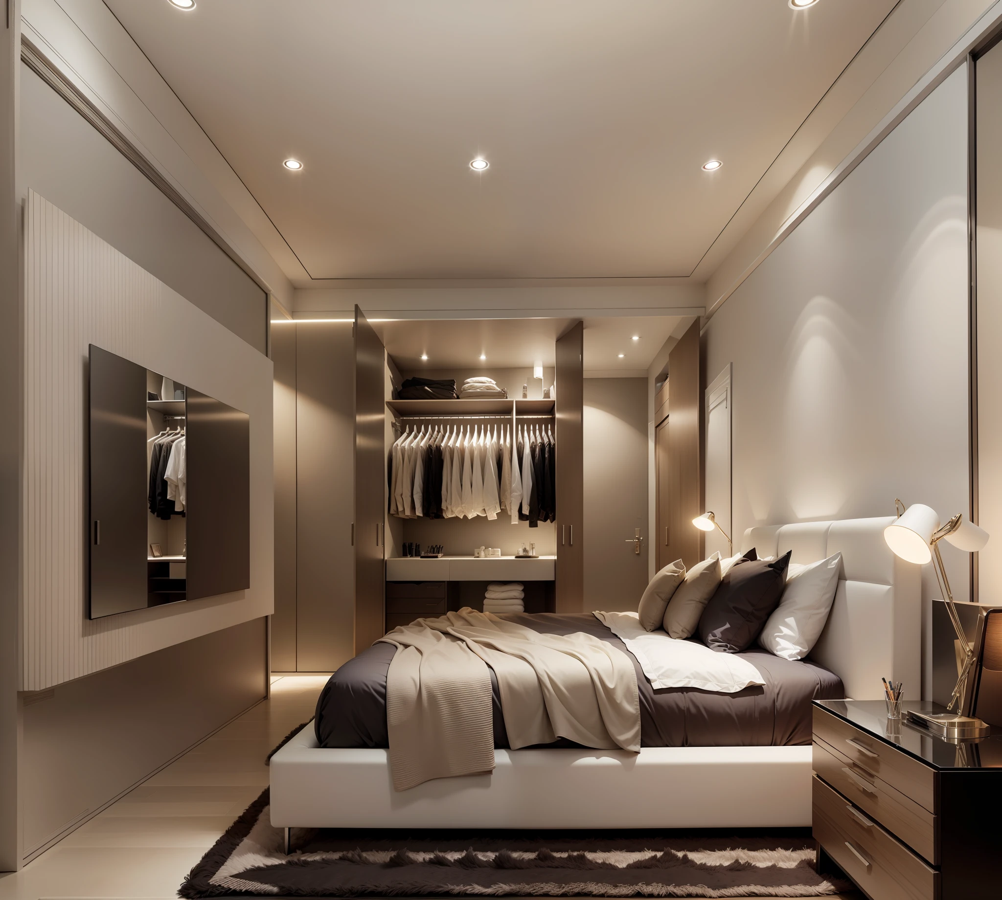 dressing table connect with wardrobe, luxury, minimalist, Make the most of space, removable table with legs