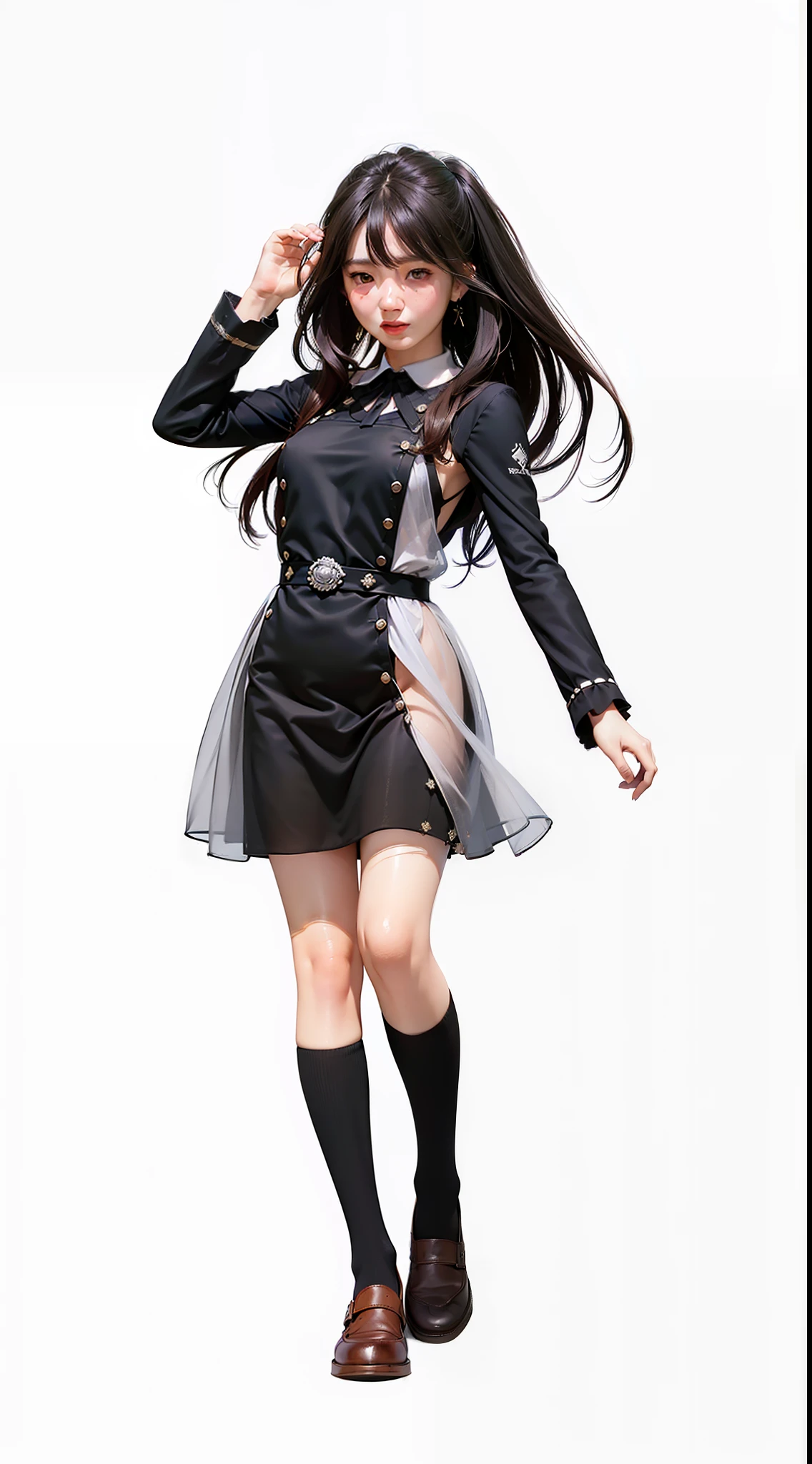 arurinh, ((blush)) ((embarrassed)), upper body, absurdity, long straight fine hair, dynamic pose, modelshoot:photoshoot, HD, high contrast, sharp image, masterpiece, closed mouth, balanced Appearance, CG Rendering, Small Skull, Detailed Clavicle, (Best Quality Detail: 1.2), Realistic, 8K Ultra Detailed, High Quality Textures, Detailed Textures, Detailed Detailed, High Detailed, Very Detailed cg, high quality shadows, beautiful face, detailed beautiful delicate eyes, depth of field, beautiful woman, small breasts, tall, blurred background, black scruffy wedding dress,
