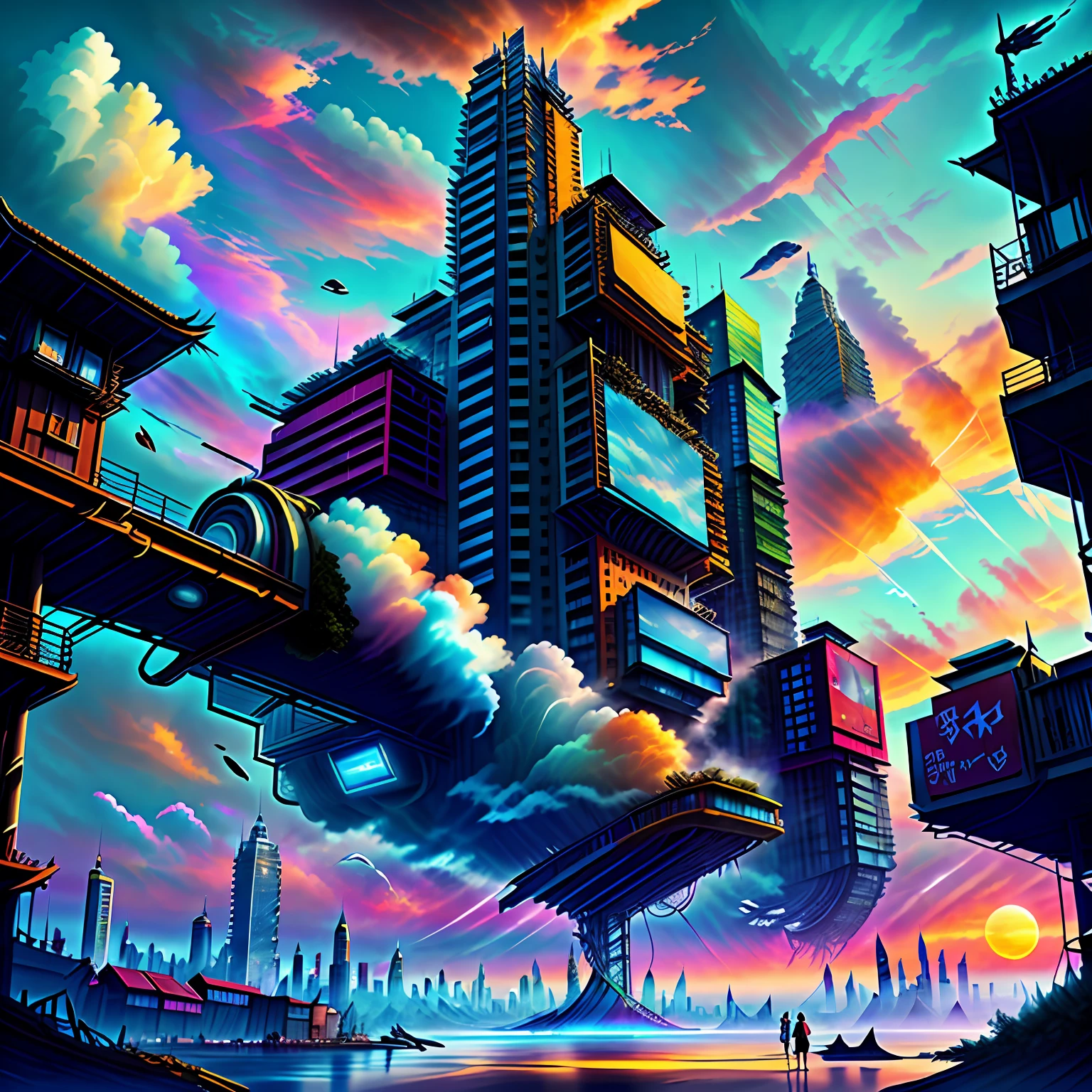 avatar sky city sunset clouds