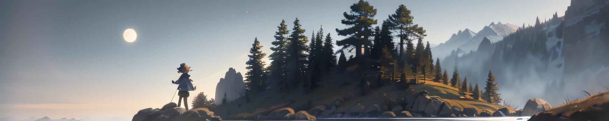 Masterpiece, Best quality, Ultra-detailed, illustration, 1girll, Solo, Outdoors, camping, Night, Mountains, Nature, stars, Moon, bonfires, tenten, double-ponytail, Green eyes, cheerful big breasts, cheerfulness, Backpack, sleeping bag, Camping stove, Water bottle, Mountain boots, mitts, Sweater, Hat, Flashlight, forest, Rocks, River, wood, Smoke, Shadows, Contrast, Clear sky, constellation, Milky Way, Peaceful, serene, Quiet, tranquil, Remote, secluded, Adventurous, exploration, escape, independence, Survival, resourcefulness, challenge, perseverance, endurance, endurance, Observation, intuition, Adaptability, creativity, imagination, Artistry, Inspiration, Beauty, in awe, Wonder, Gratitude, Appreciation, unwind, Enjoyment, rejuvenation, Mindfulness, Awareness, Connection, Harmony, balance, Texture, detail, Realism, Depth, Perspective, composition, Color, Light, black shadows, Reflection, refractions, Ton, Contrast, foreground, Middle ground, Background, Naturalistic, Figurative, representational, impressionistic, expressionistic, abstracted, Innovative, Experimental, Unique