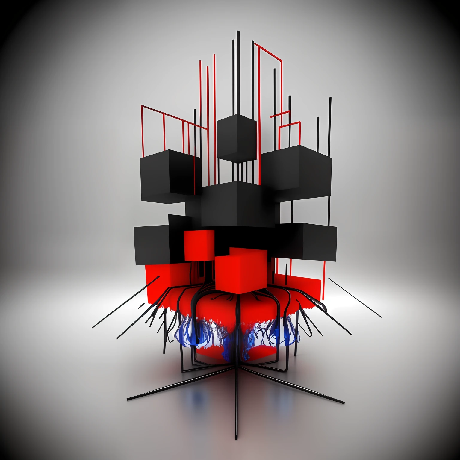 abstract image, Bauhaus style,
3D, phages, black, white, red and blue, 8K