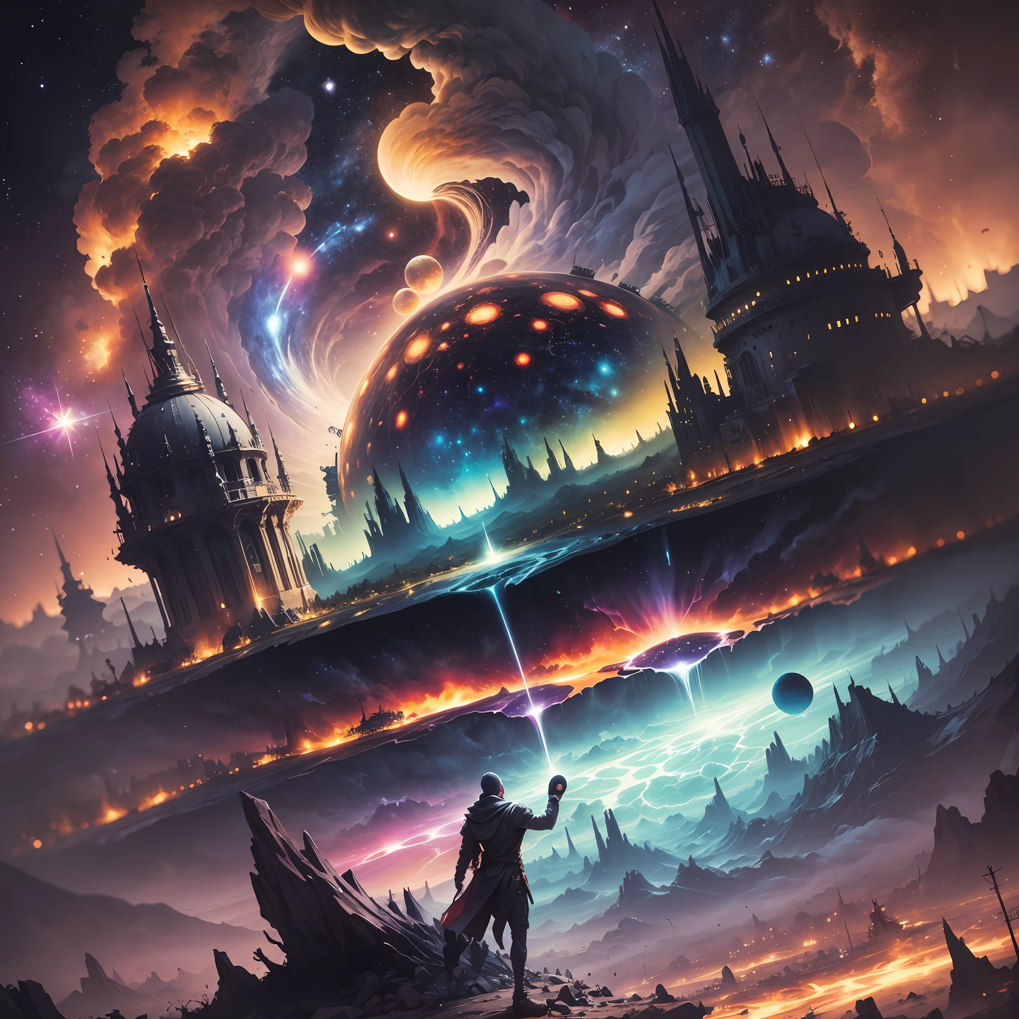 Create a dark and chaotic scene of the Creator creating your own universe with different life forms --auto --s2