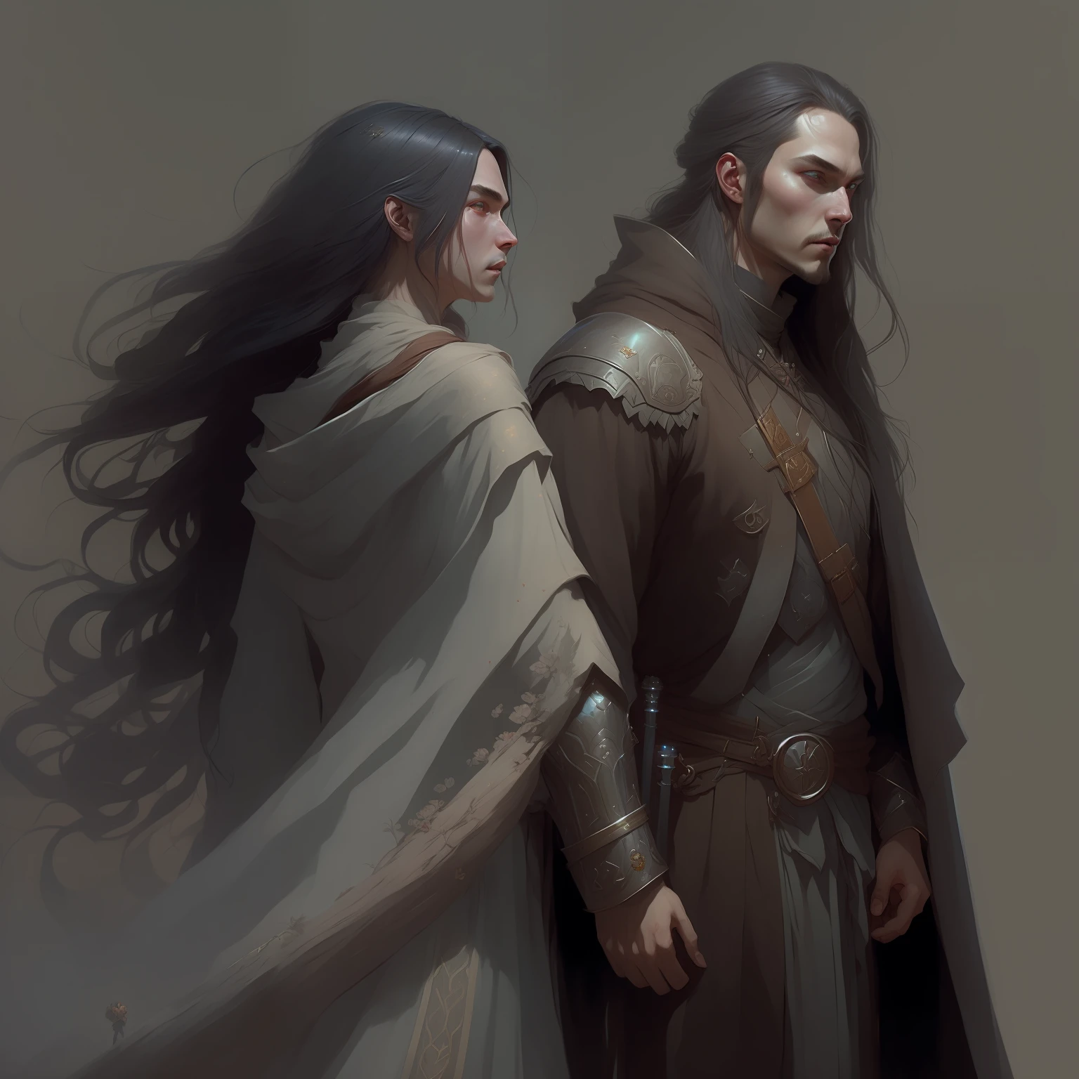 Standing next to them are two men with long hair, wlop and andrei riabovitchev, tuomas korpi and wlop, Darius Zawadzki and Tom Bagshaw, Donato Giancola and Tom Bagshaw, James Gurney and Andreas Rocha, rob rey and kentarõ miura, andreas rocha and john howe