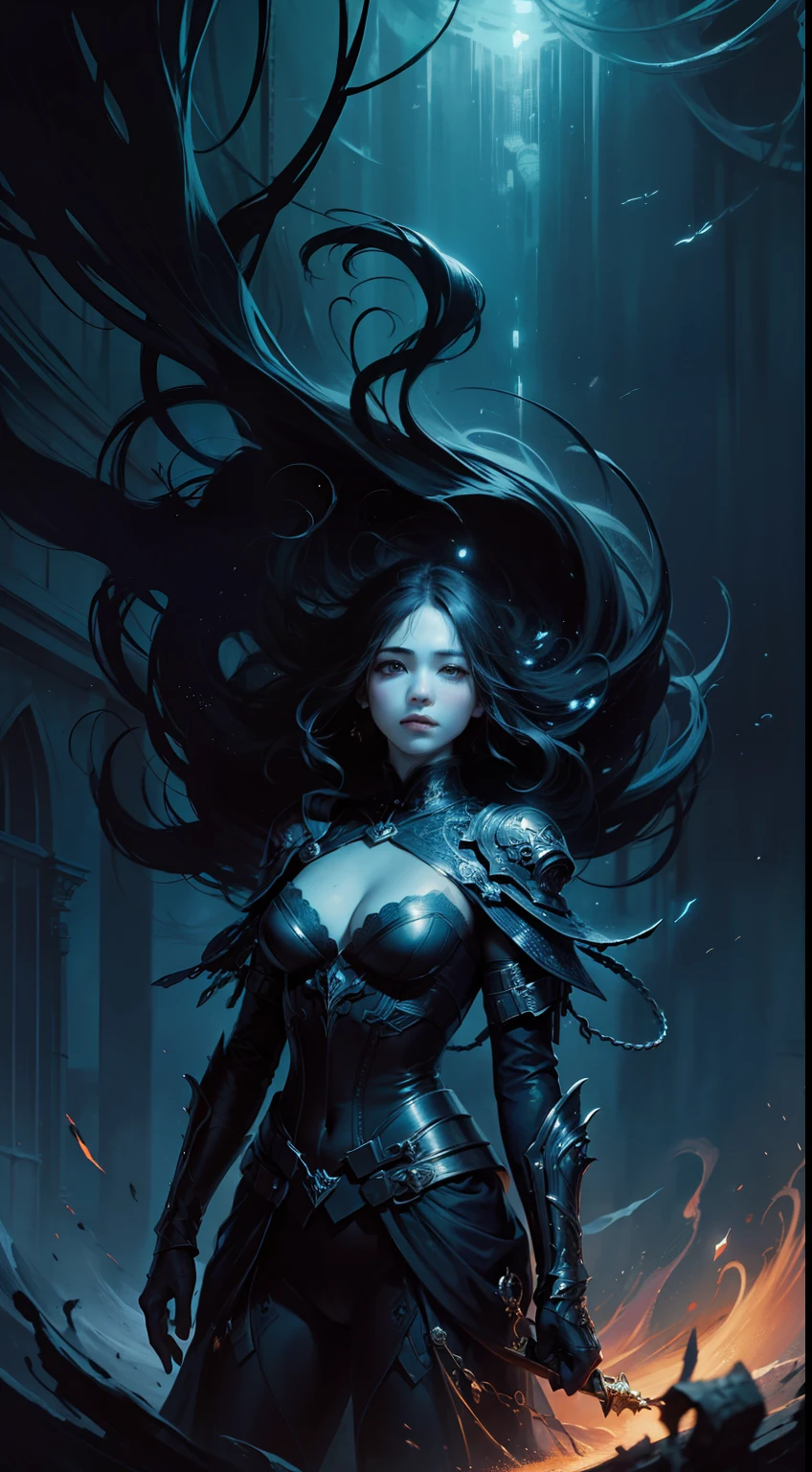 (abstract art:1.4), (style of Yuko Shimizu:1.3), style of Claude Monet, style of Anato Finnstark, 1girl, seductive, cryptic, dark theme, dark blue theme, deep blue, starry night, magical energy, dark fantasy aesthetic, masterpiece, best quality, ultra high res, beautiful, gorgeous, award-winning art, evocative, emotional, visually stunning, intricate, incredible details,