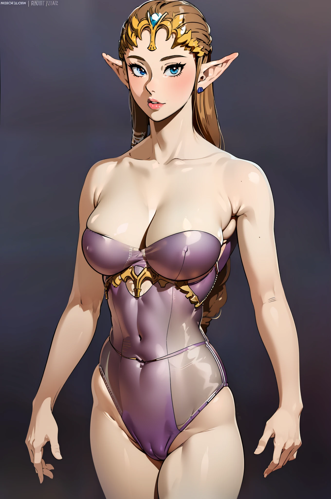 8K High Quality,highly accurate,princess zelda,Beautiful figure,Beautiful face,a small face,Full body,Twilight Princess,Beautiful,Leotard,Bright,highlight in eyes,Brown hair,Sexy,ultra gigantic tits,extra large tits,Big ,,Erotic,Illustration,Micro Bikini,beautiful line art.Eyes are blue、