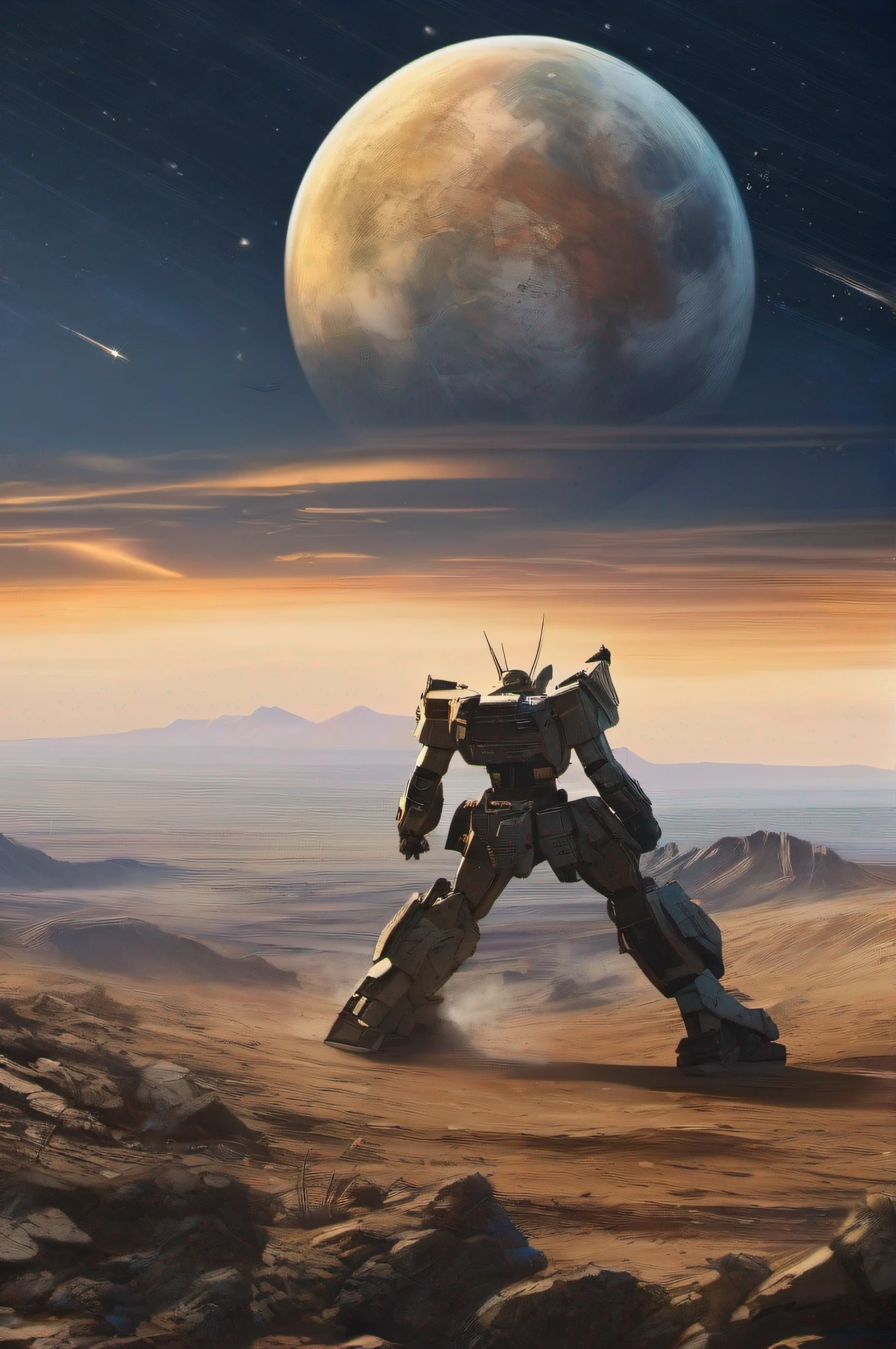 Discarded Gundam robots，Barren world，Gundred，Endless wilderness，outerspace，Lunar World，See the Earth in the background