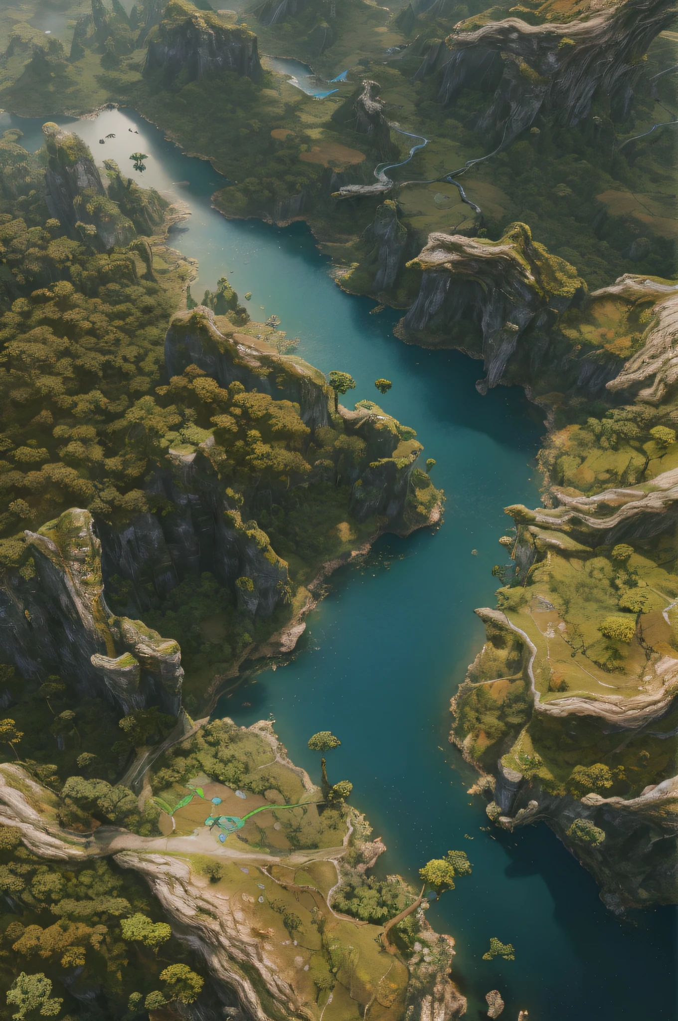 looking from above。An island with forests, beautiful landscape rendering, photorealistic landscapes, hyperdetailed 3d matte painting, hyperdetailed 3d matte painting, 3 d landscape, 3D landscape, 3d rendered matte painting, adventure hyper realistic render, hyperrealistic landscape, Realistic landscape, realistic fantasy rendering, 8 k landscape render, 3d matte painting